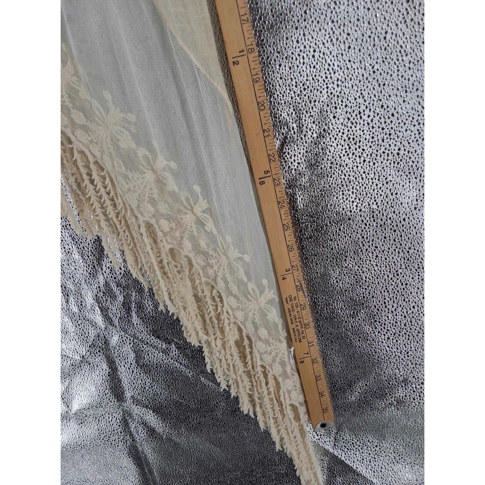 World Market Cream Triangle Scarf Floral Embroidery Mesh Fringe Boho Ivory 74x24 - View 4