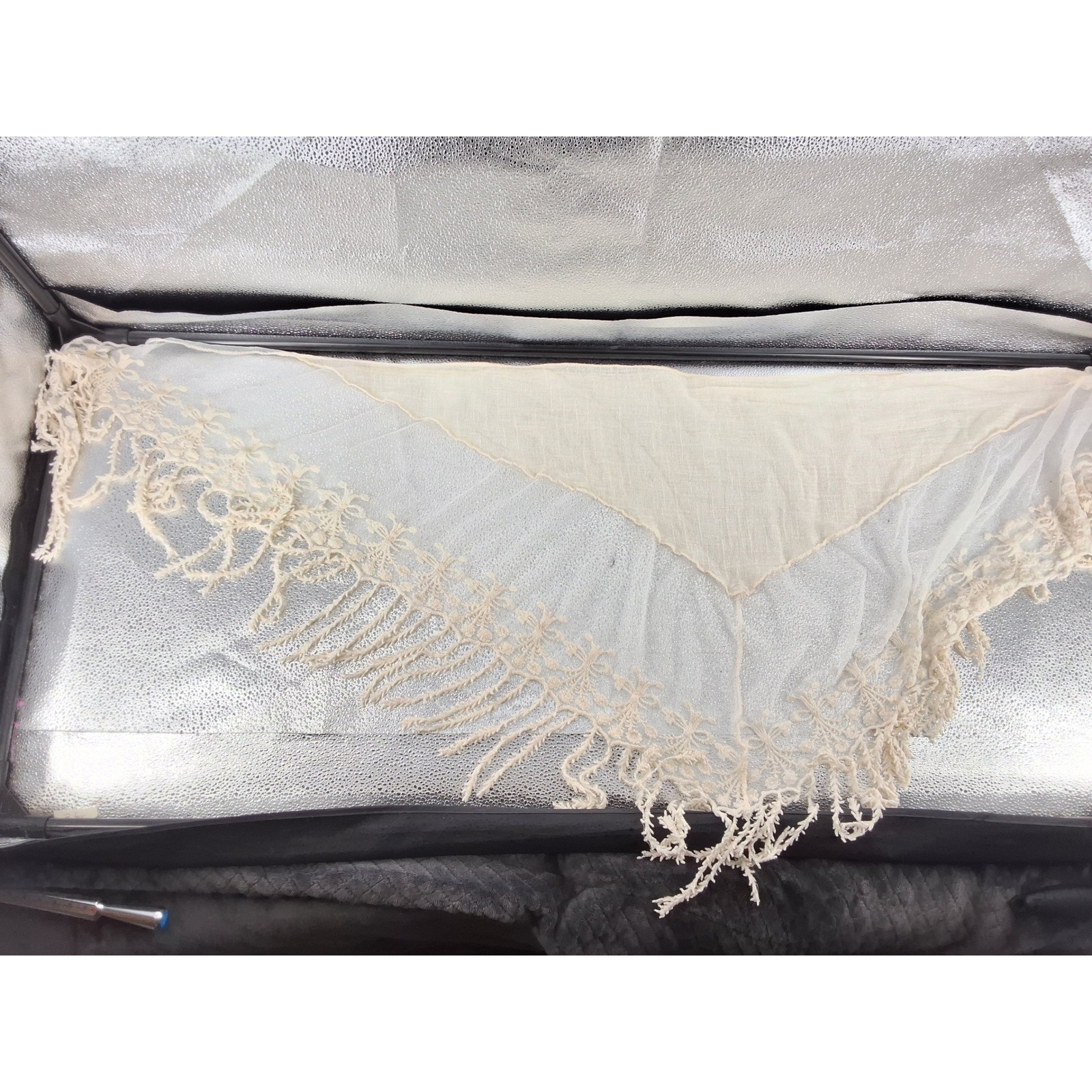 World Market Cream Triangle Scarf Floral Embroidery Mesh Fringe Boho Ivory 74x24 - View 5