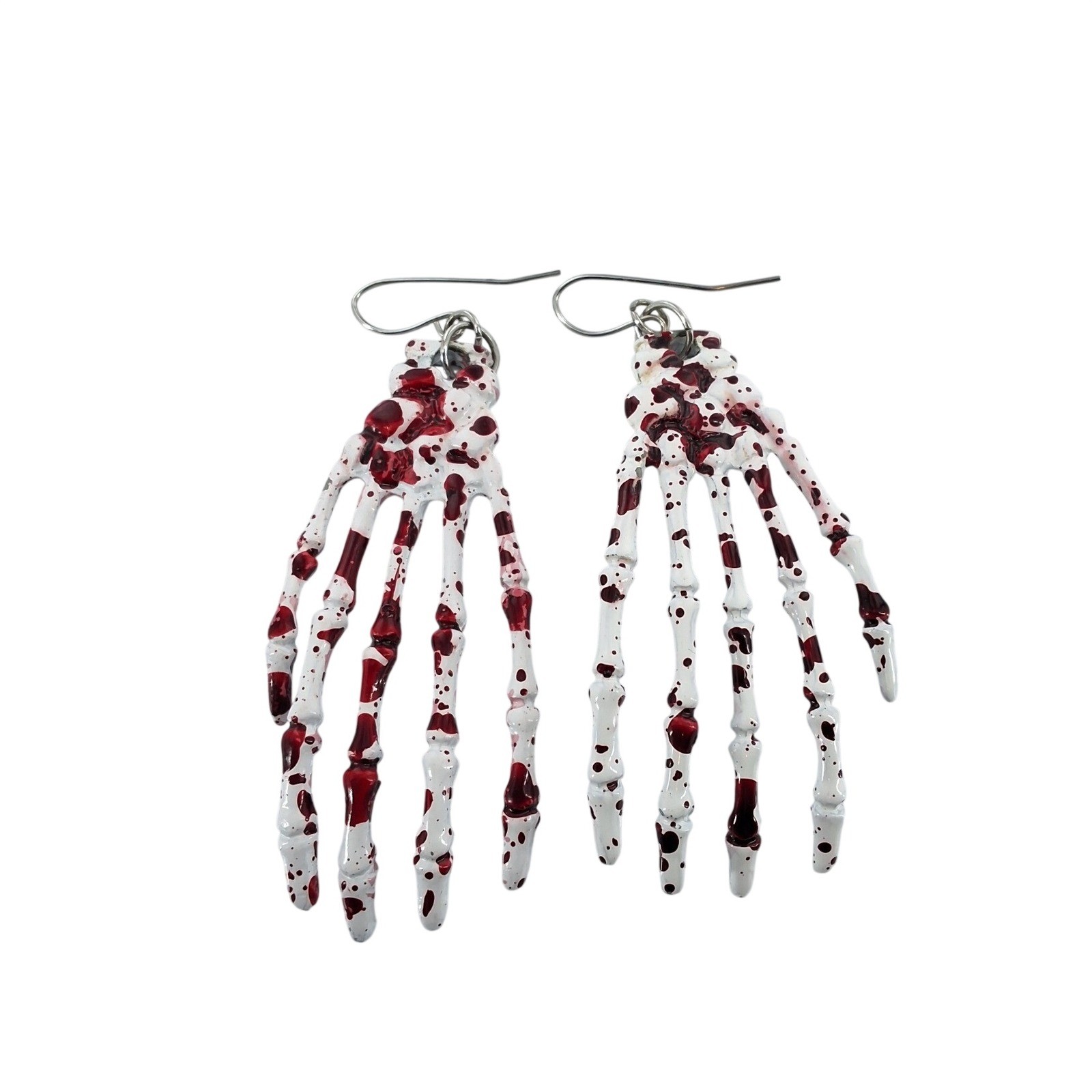 Bloody Skeleton Hand Drop Earrings Halloween Horror Goth Spooky White Red