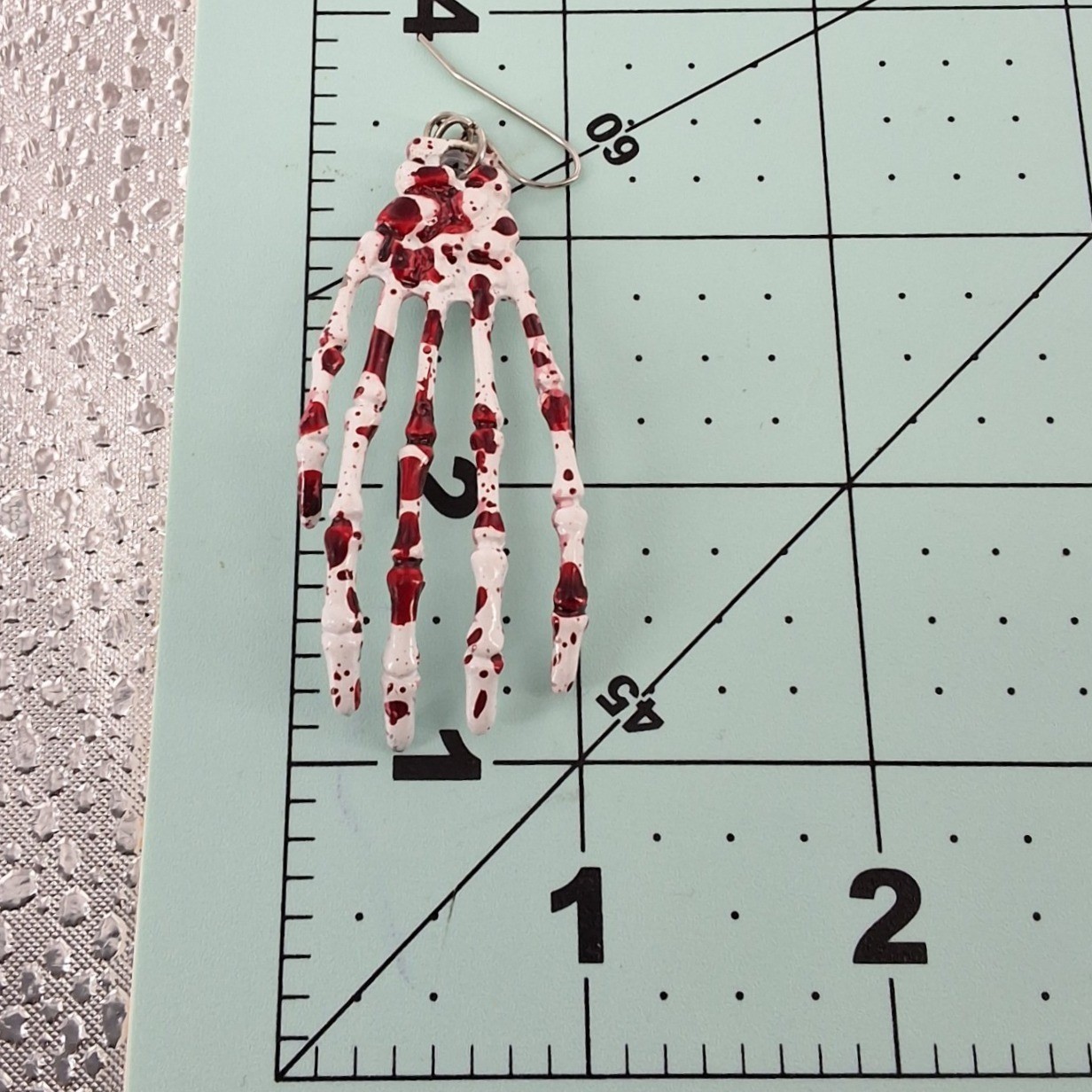 Bloody Skeleton Hand Drop Earrings Halloween Horror Goth Spooky White Red - View 3