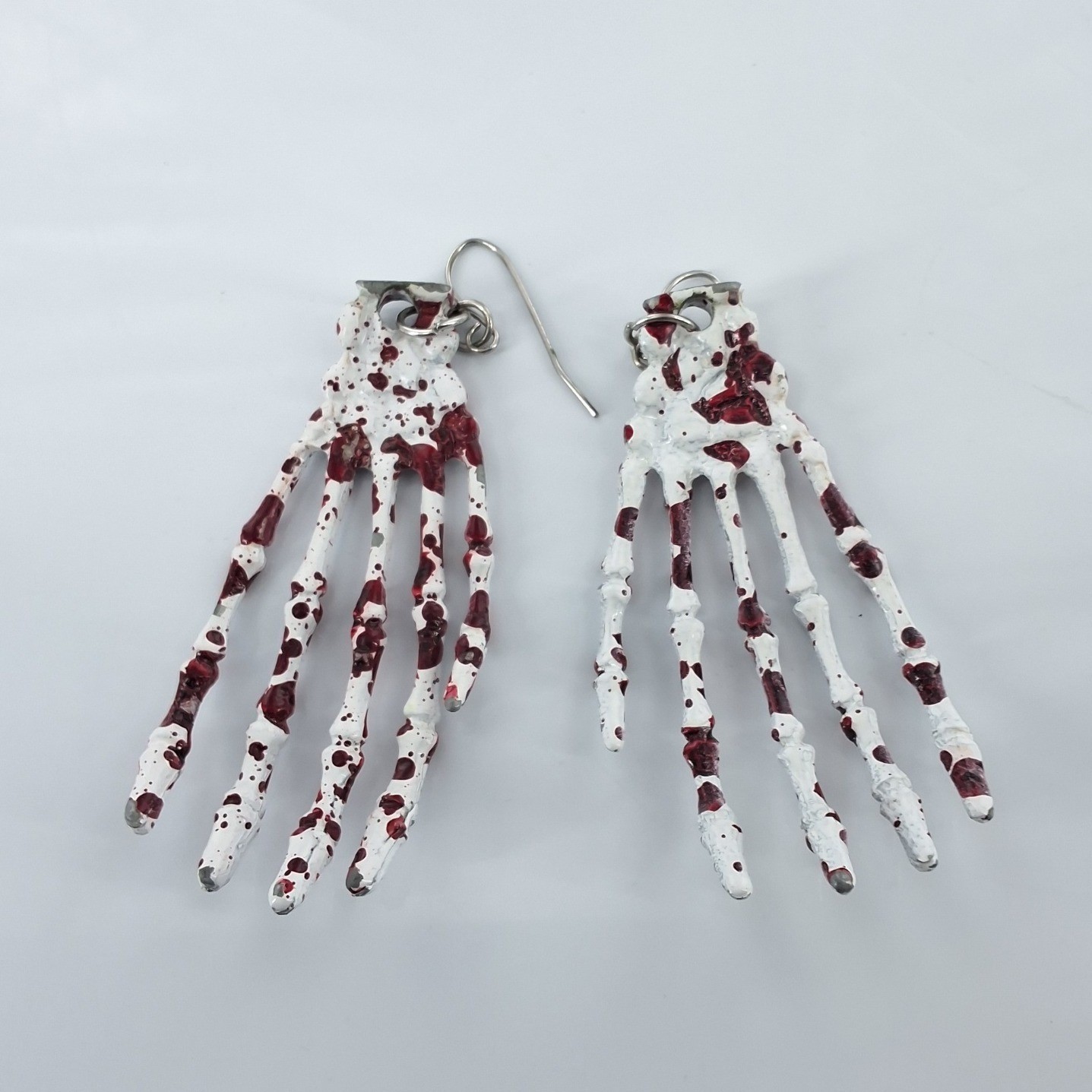 Bloody Skeleton Hand Drop Earrings Halloween Horror Goth Spooky White Red - View 5