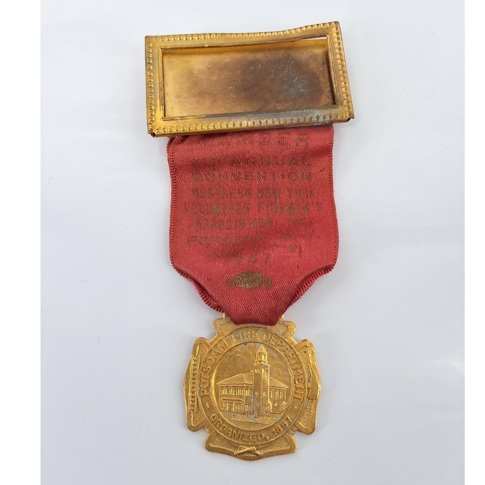 Vintage 1957 Potsdam Fire Department 100th Anniversary Medal NNYVFA Convention