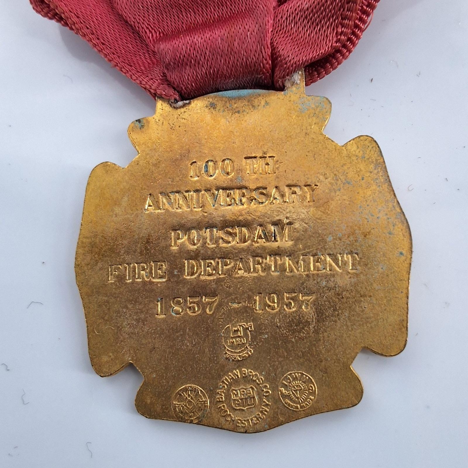 Vintage 1957 Potsdam Fire Department 100th Anniversary Medal NNYVFA Convention - View 3