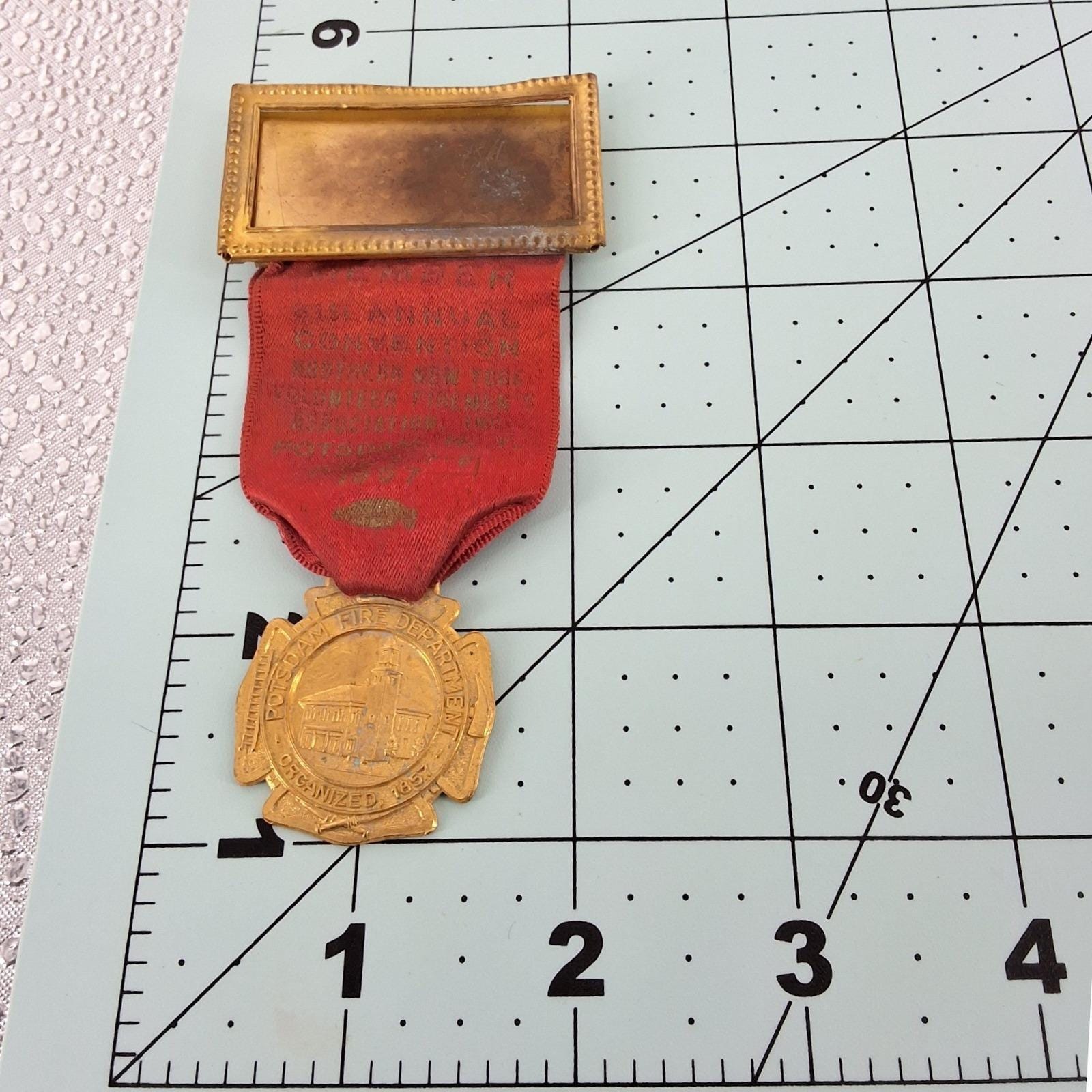 Vintage 1957 Potsdam Fire Department 100th Anniversary Medal NNYVFA Convention - View 4