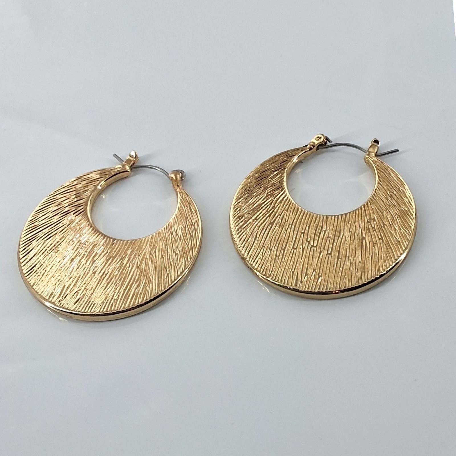 Gold Tone Leopard Print Faux Calf Hair Crescent Hoop Earrings 1.5 Inch - View 3