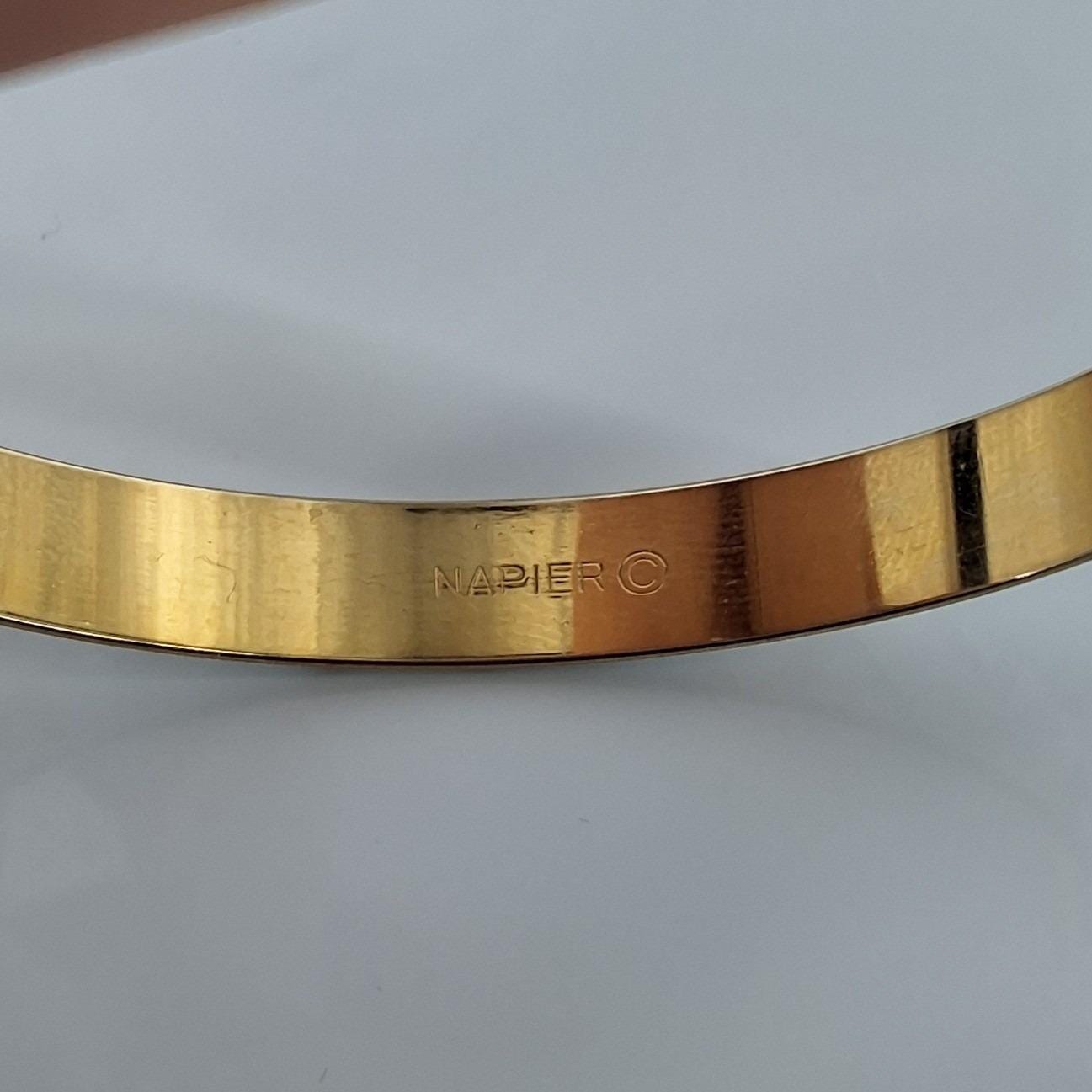 Napier Vintage Gold Tone Cream Enamel Chevron Bangle Bracelet Hallmarked