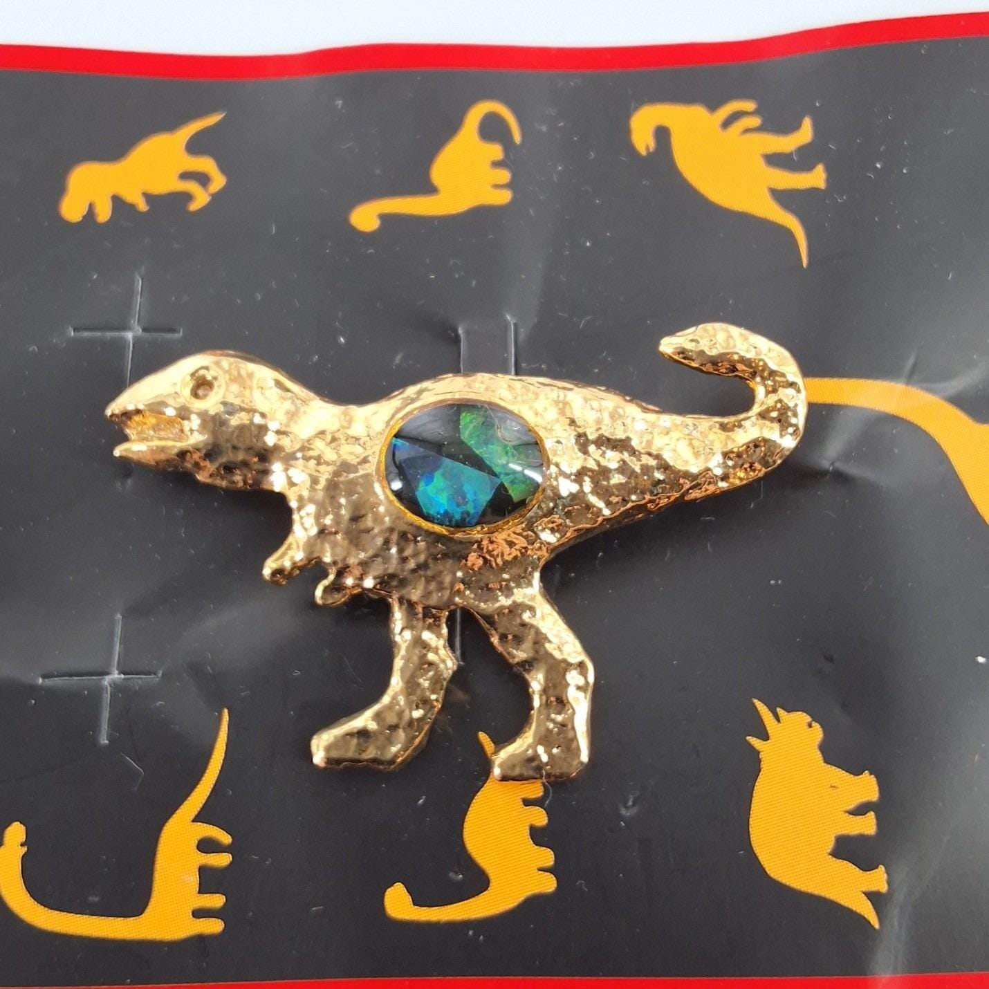 Opal Jewellery Gold Plated Dinosaur T-Rex Pin Australian Opal Inlay Vintage NEW