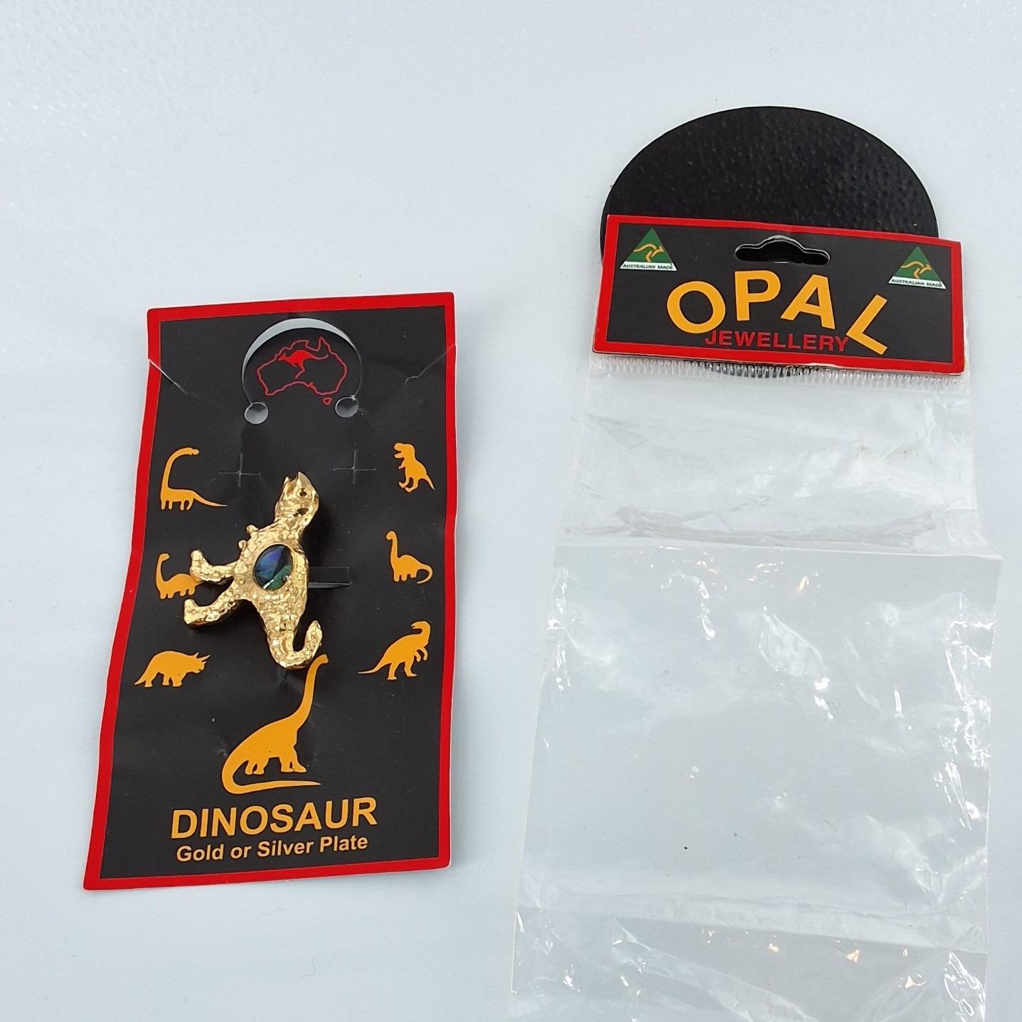Opal Jewellery Gold Plated Dinosaur T-Rex Pin Australian Opal Inlay Vintage NEW - View 3