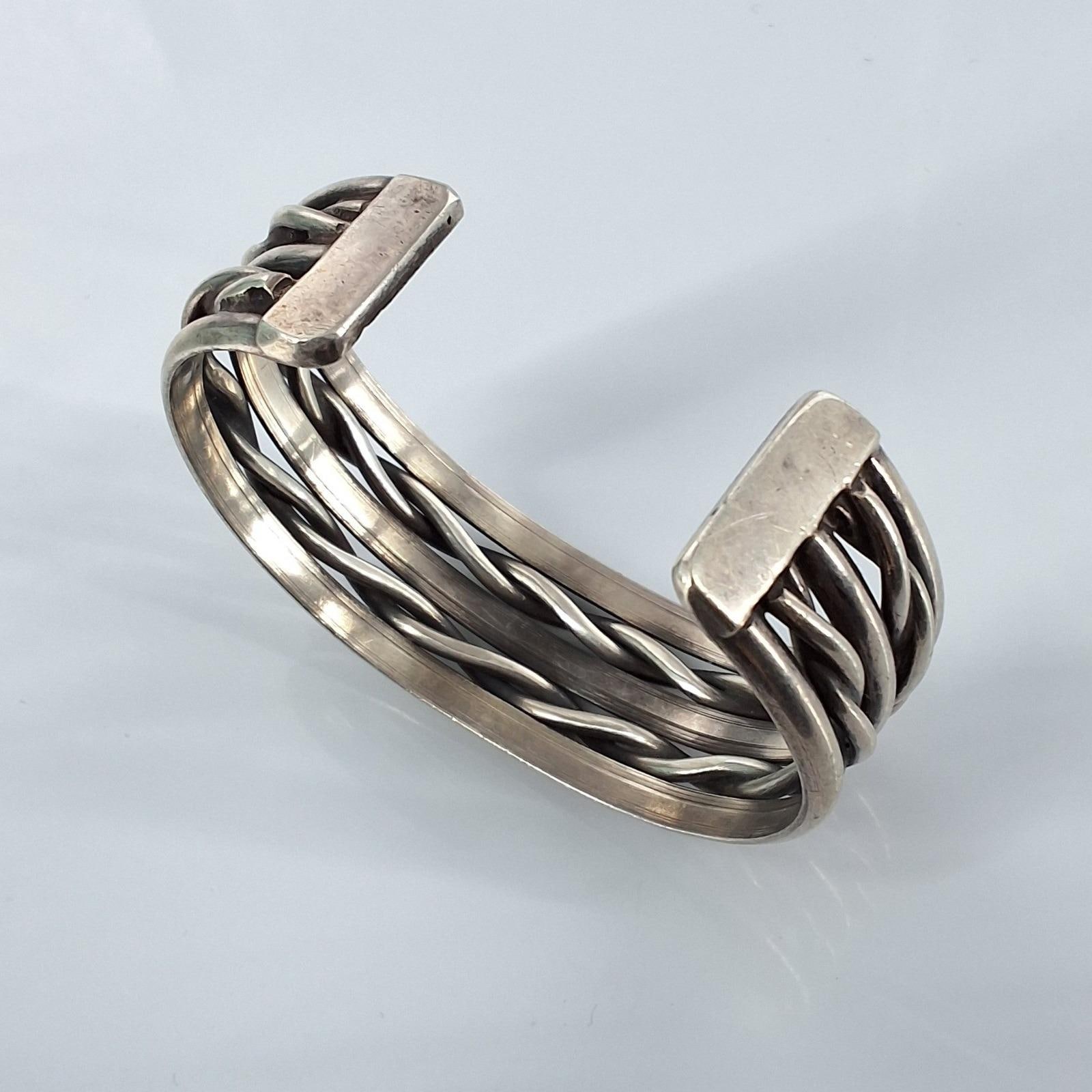 Sterling Silver 925 Braided Multi Strand Woven Cuff Bracelet Bohemian Unisex - View 3
