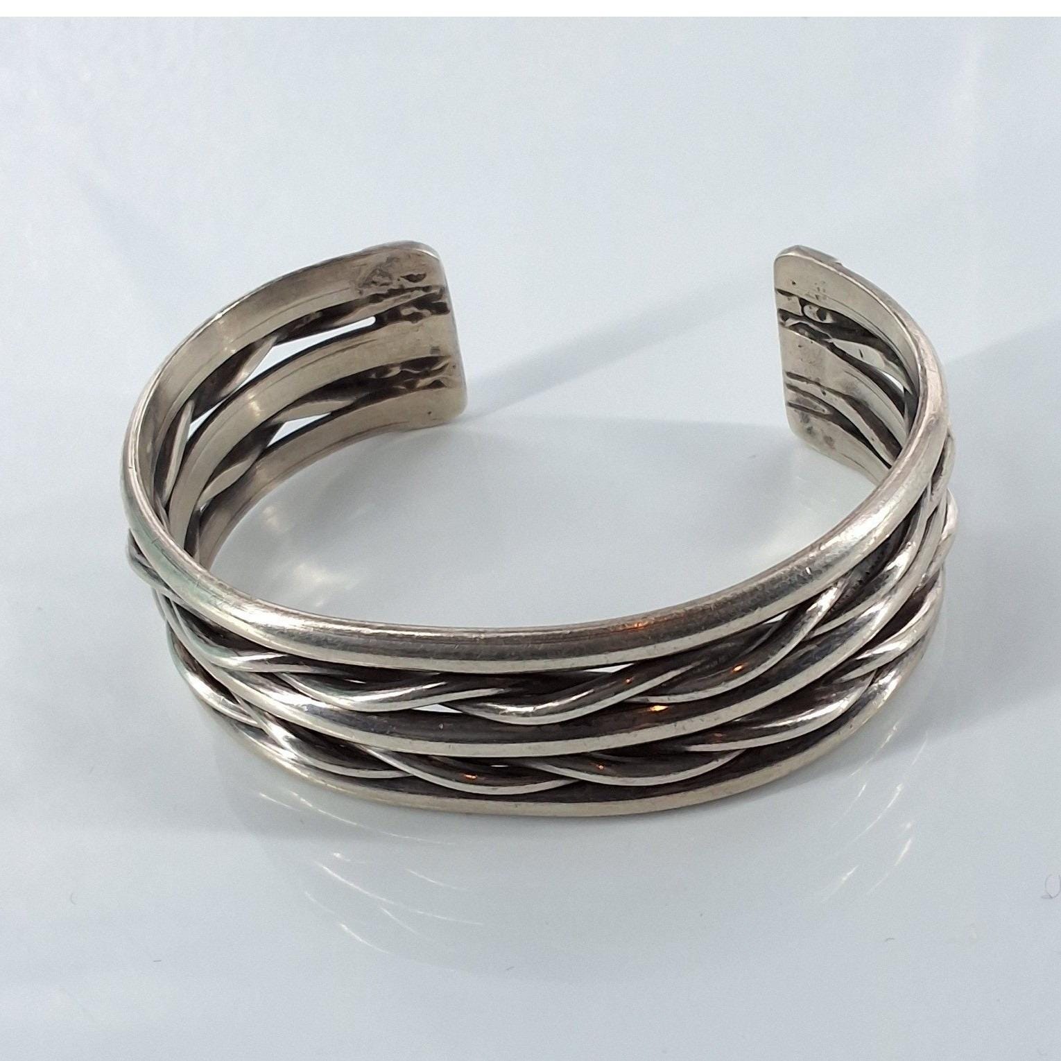 Sterling Silver 925 Braided Multi Strand Woven Cuff Bracelet Bohemian Unisex - View 5