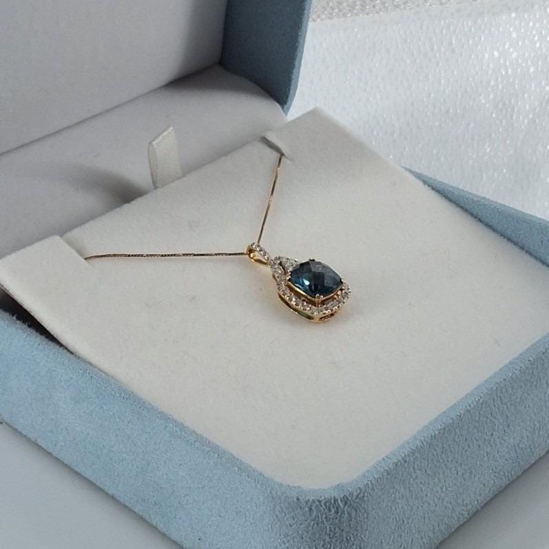 BW 14K Gold London Blue Topaz Diamond Halo Pendant 18 Inch Necklace - View 12