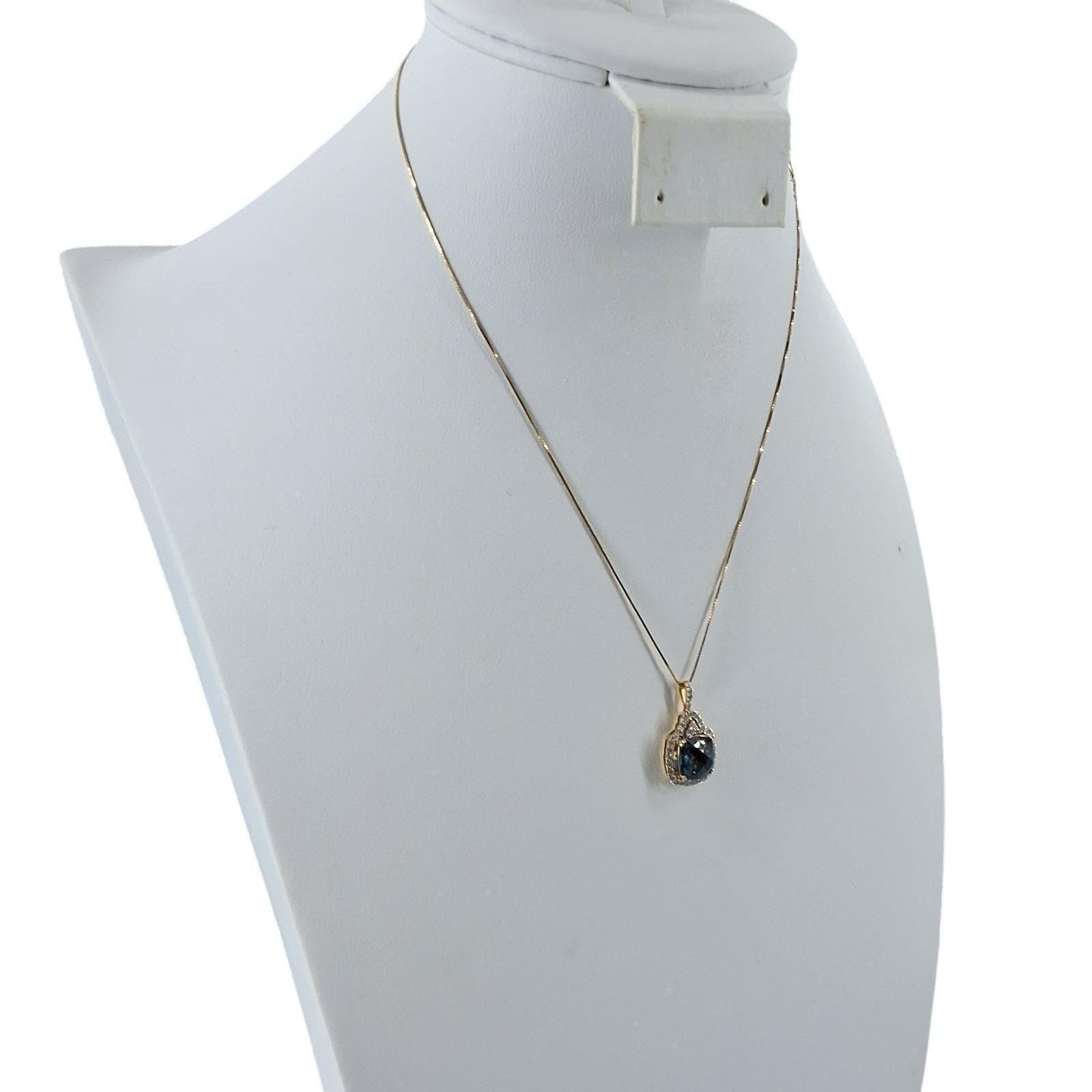 BW 14K Gold London Blue Topaz Diamond Halo Pendant 18 Inch Necklace - View 13