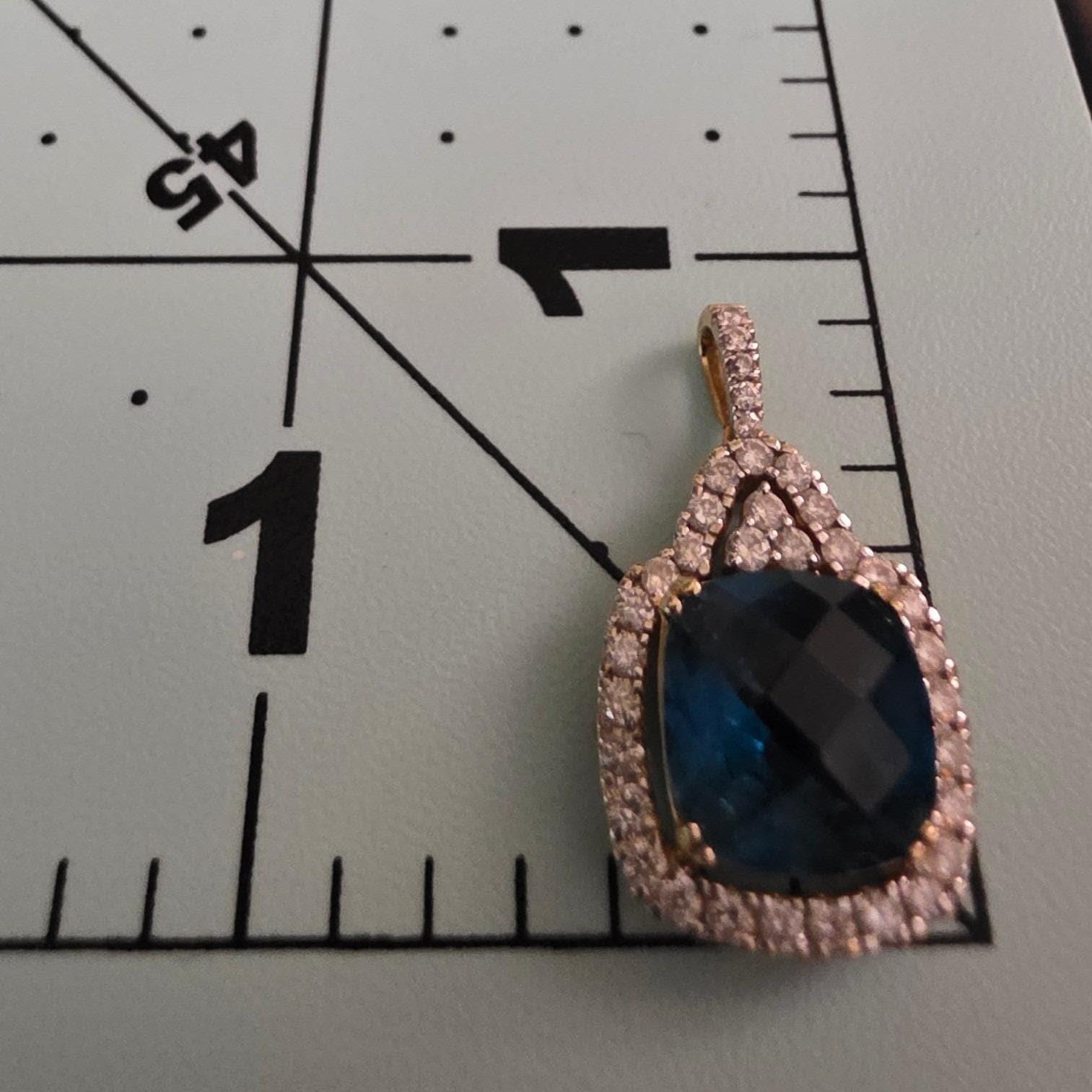 BW 14K Gold London Blue Topaz Diamond Halo Pendant 18 Inch Necklace - View 14