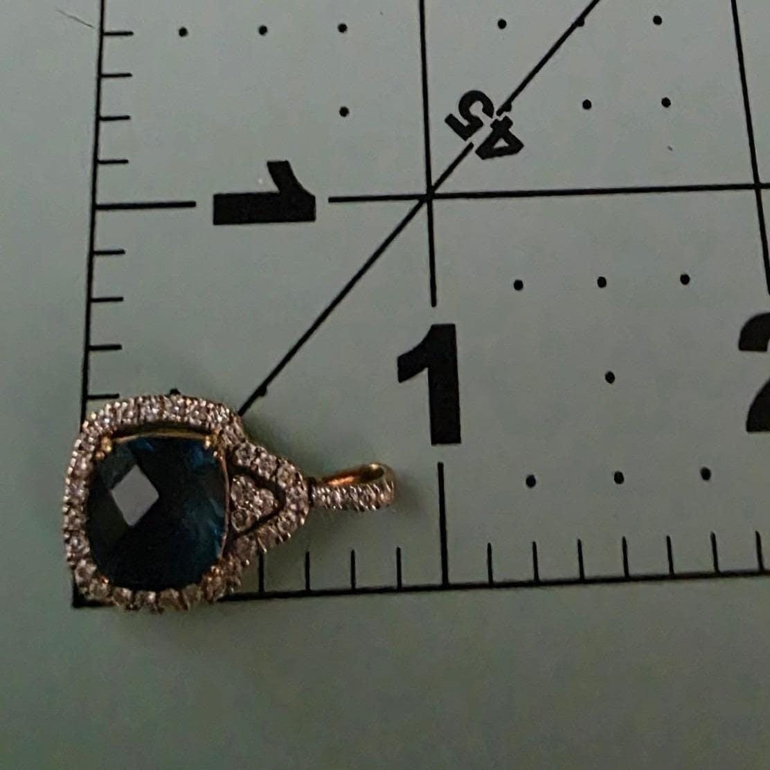 BW 14K Gold London Blue Topaz Diamond Halo Pendant 18 Inch Necklace - View 16