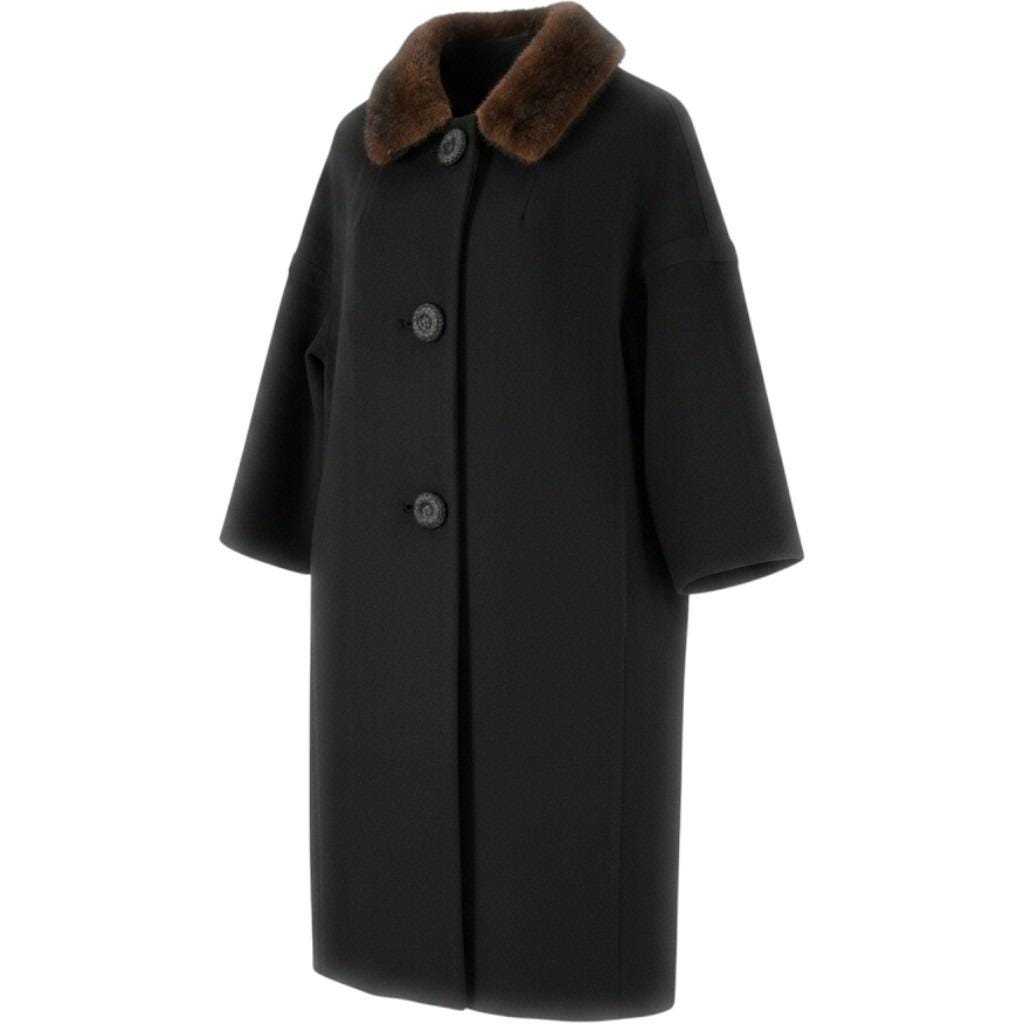 Ardoni California Vintage Wool Coat Mink Fur Collar Black 60s M