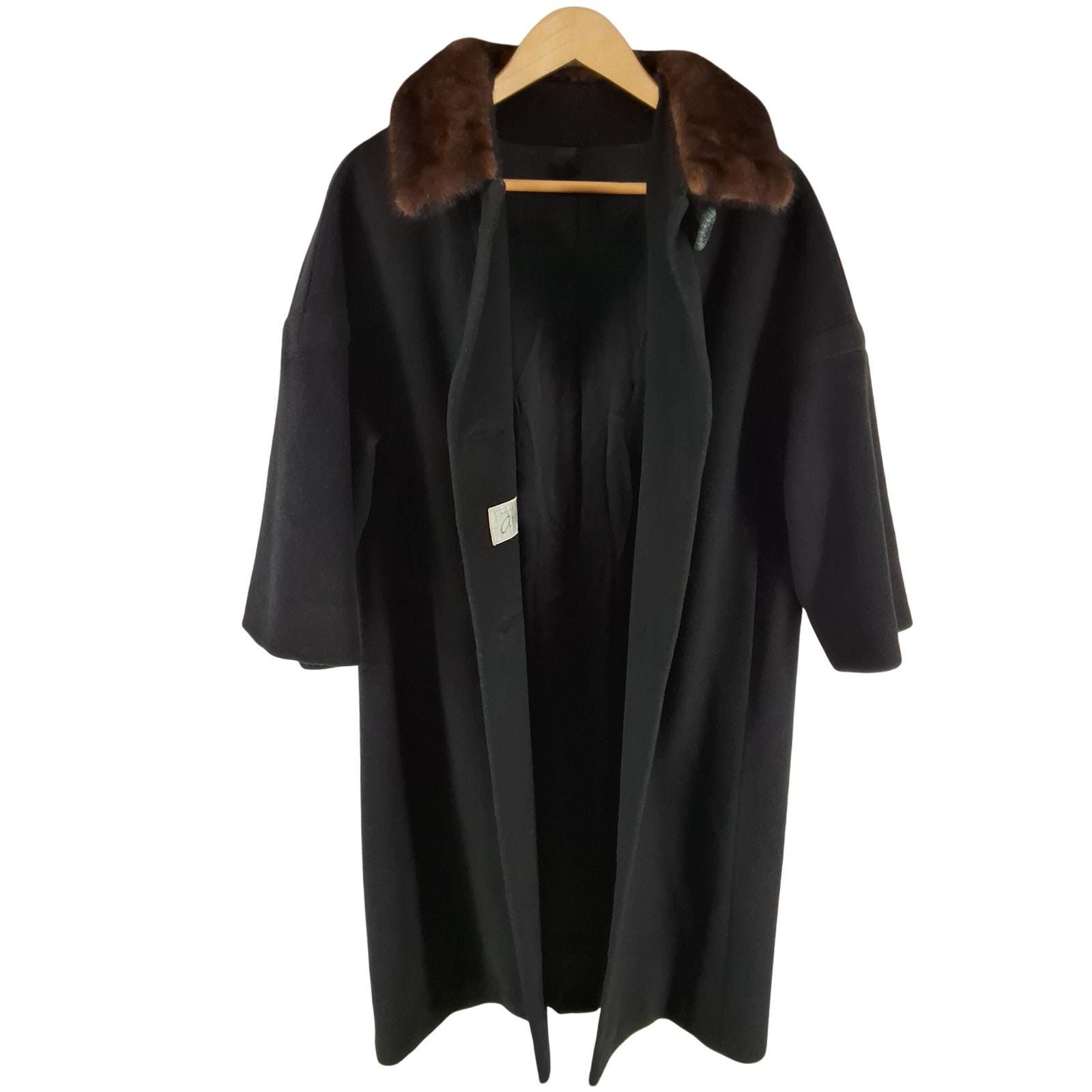 Ardoni California Vintage Wool Coat Mink Fur Collar Black 60s M - View 7