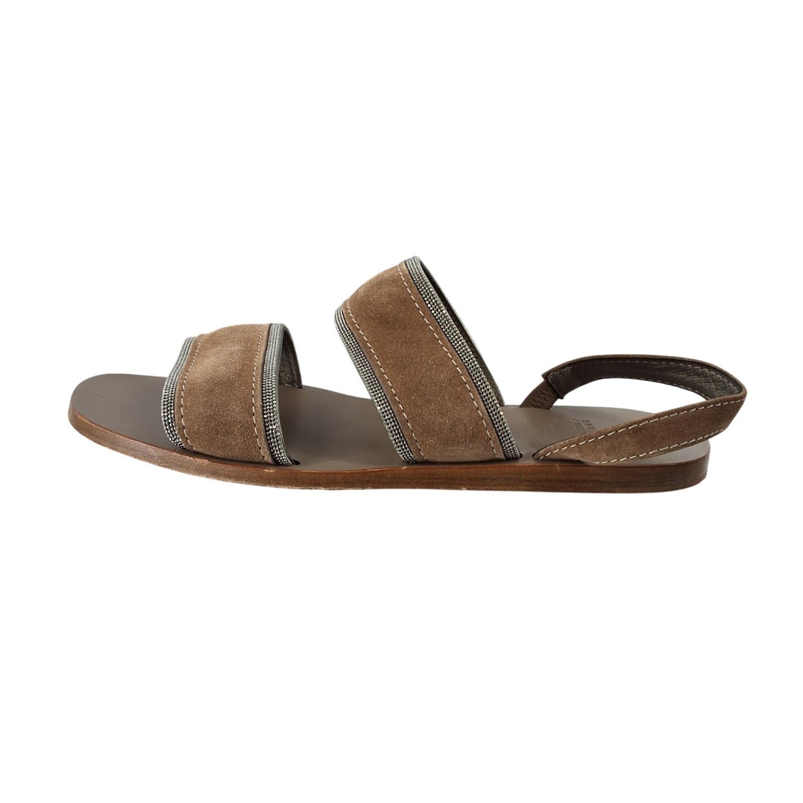 Brunello Cucinelli Brown Suede Monili Bead Slingback Sandals Size 10