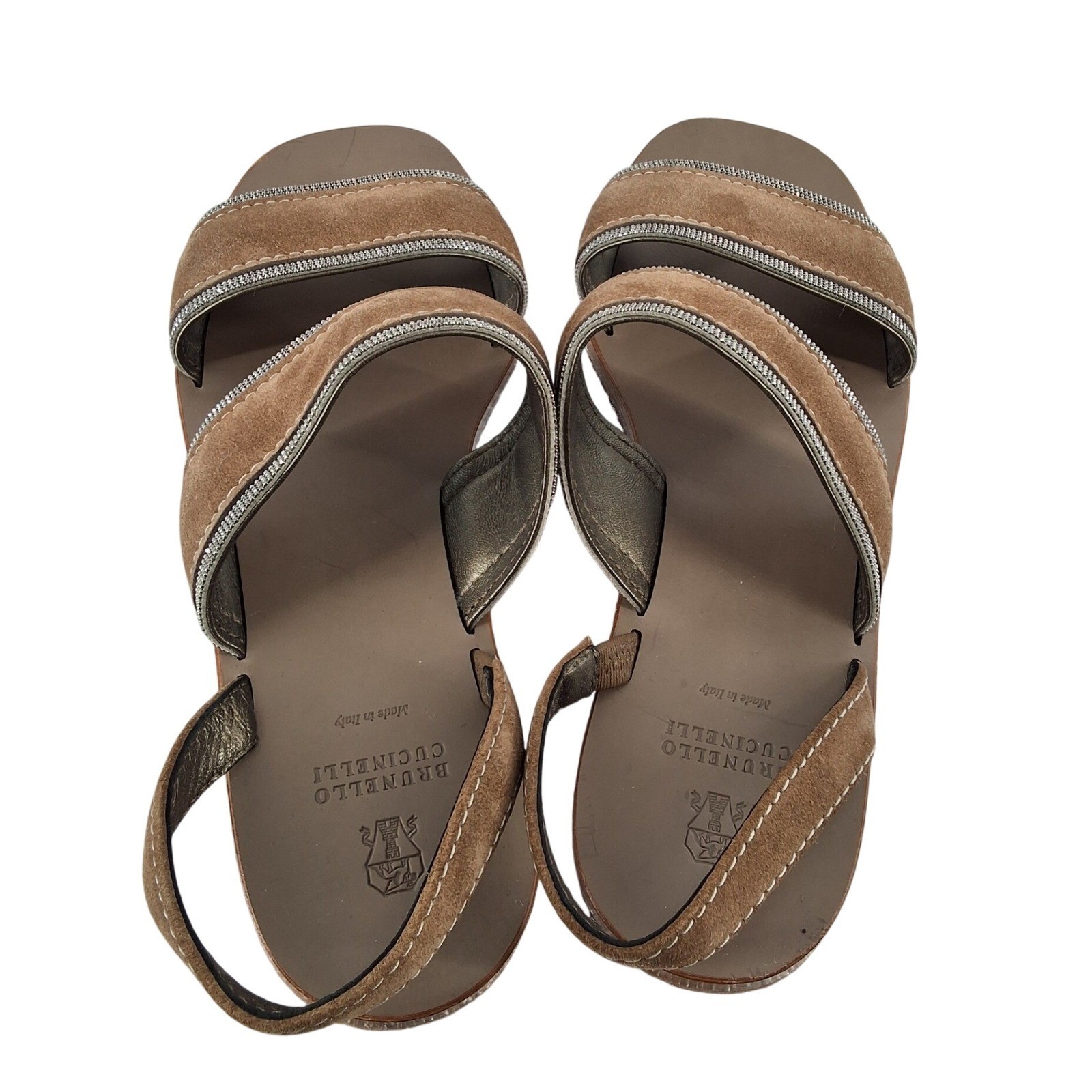 Brunello Cucinelli Brown Suede Monili Bead Slingback Sandals Size 10 - View 3