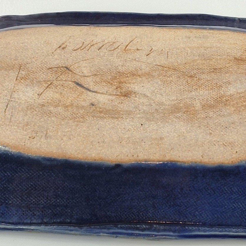 Artisan Blue Glazed Stoneware Serving Tray Hand-Sculpted Rope Handles 10.5" - View 5