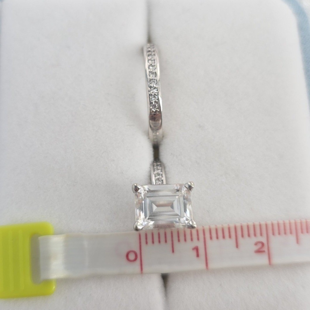 Charles & Colvard 14K White Gold Emerald Moissanite Bridal Ring Set 5.5 - View 9
