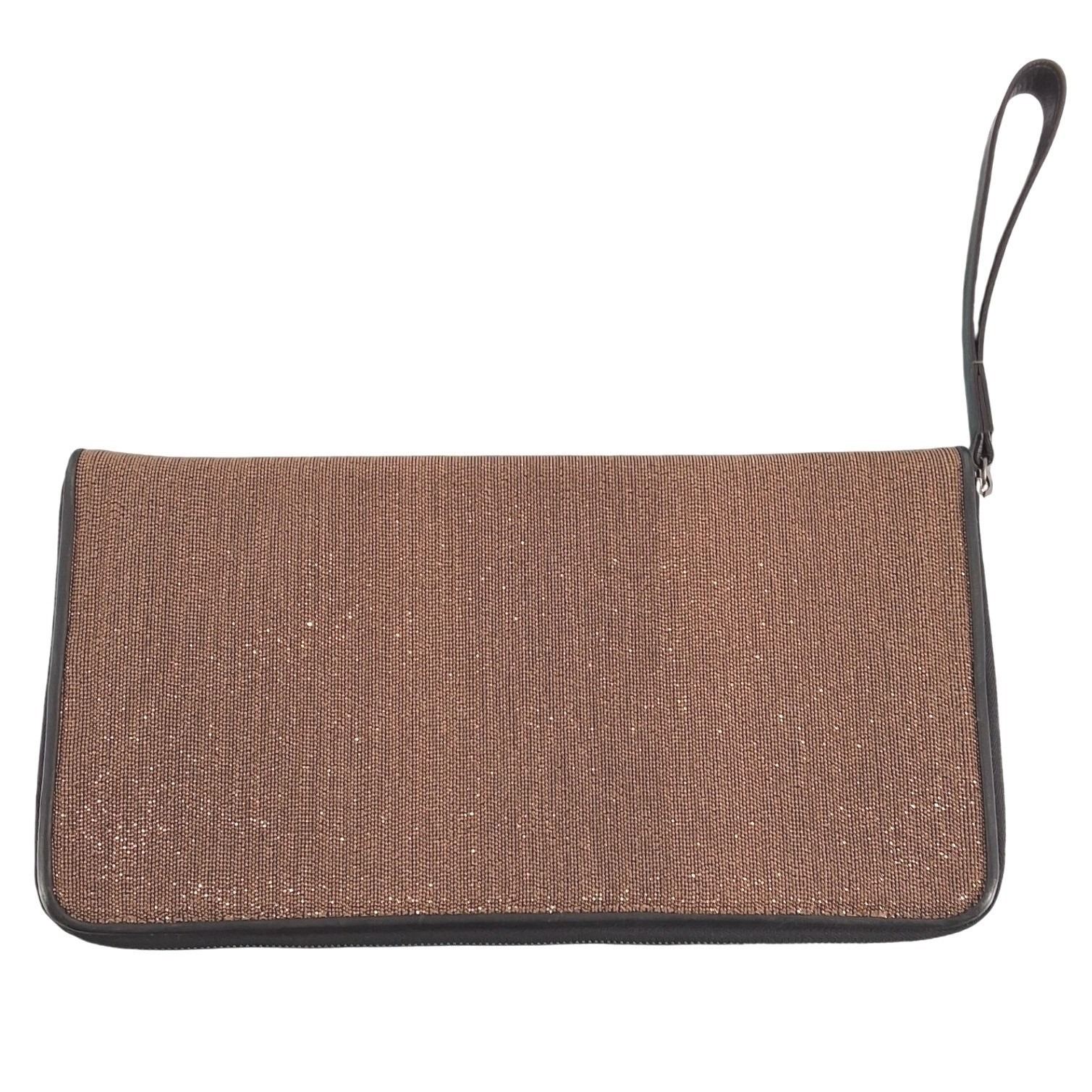 Brunello Cucinelli Woven Monili Beaded Portfolio Clutch Wristlet Brown
