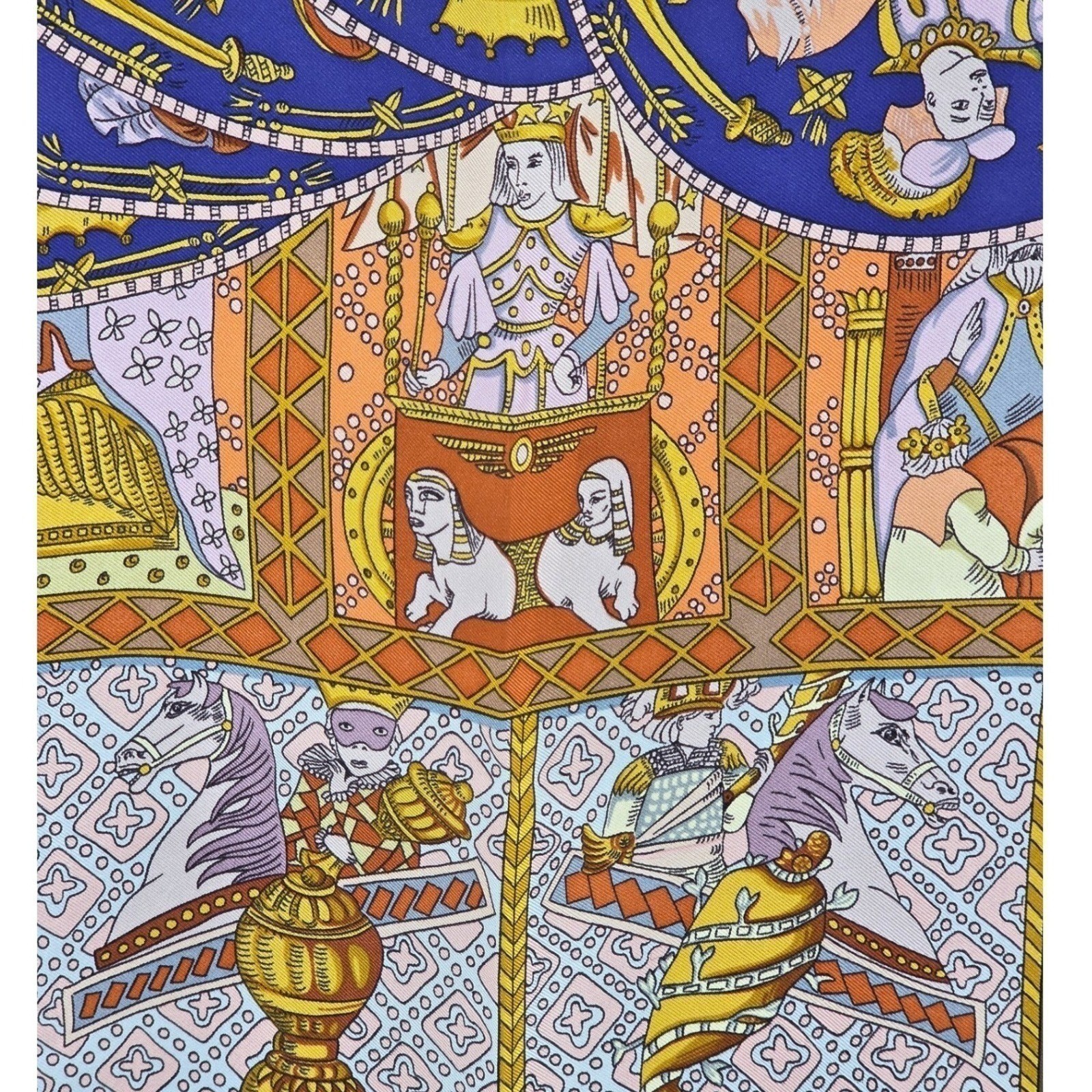 Hermes Le Tarot 90cm Silk Scarf Annie Faivre Brown Gold Vintage Carre w/ Box - View 11