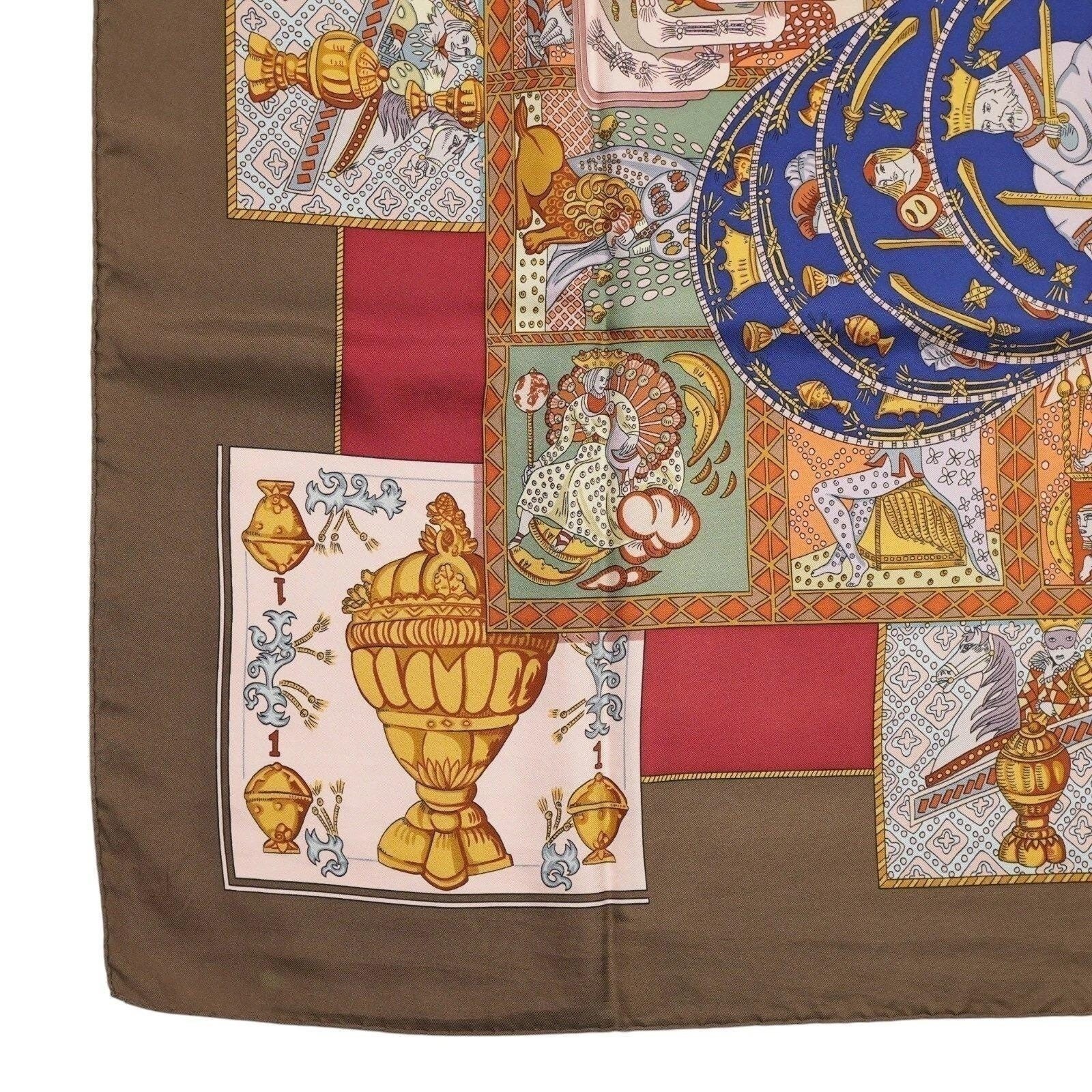 Hermes Le Tarot 90cm Silk Scarf Annie Faivre Brown Gold Vintage Carre w/ Box - View 14