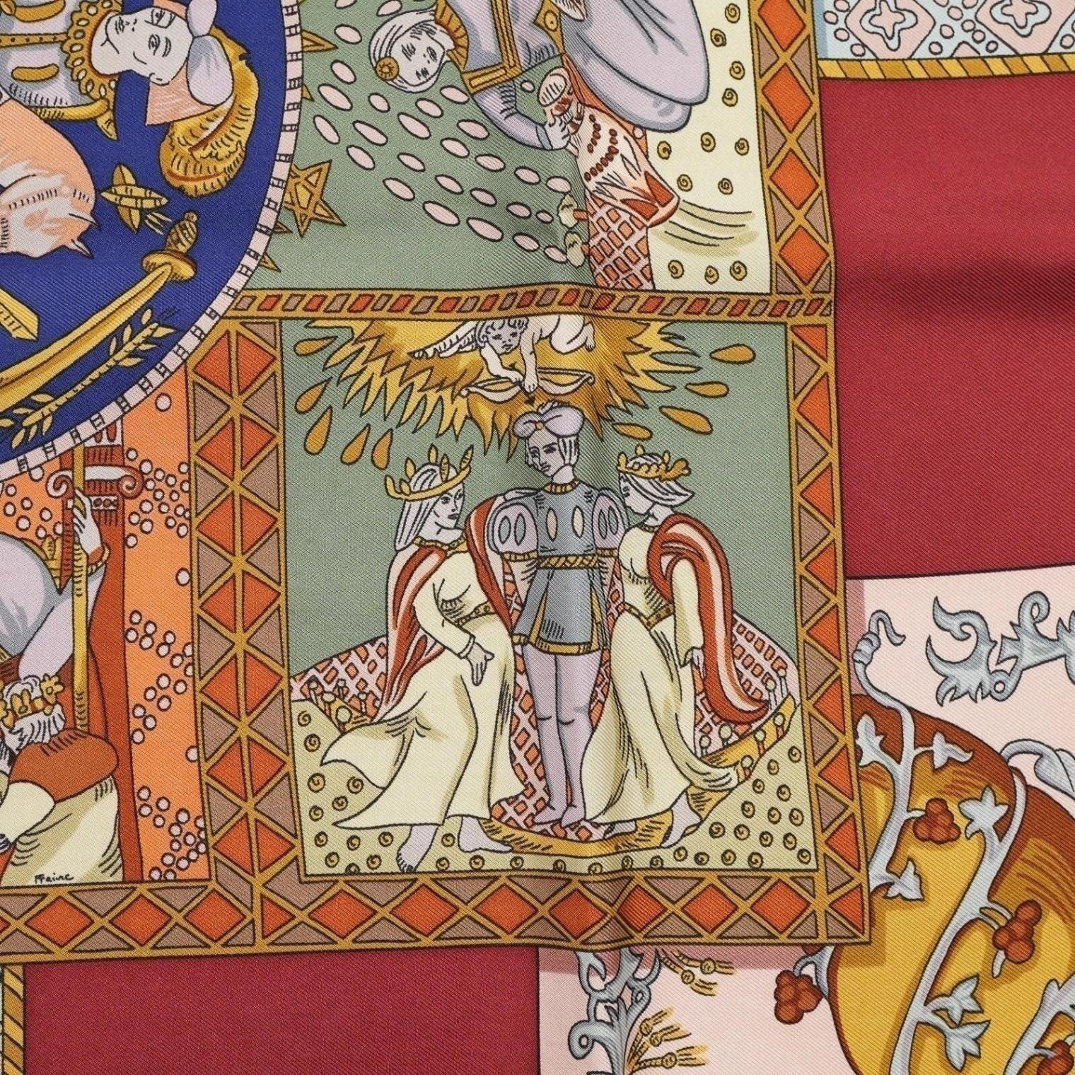 Hermes Le Tarot 90cm Silk Scarf Annie Faivre Brown Gold Vintage Carre w/ Box - View 18
