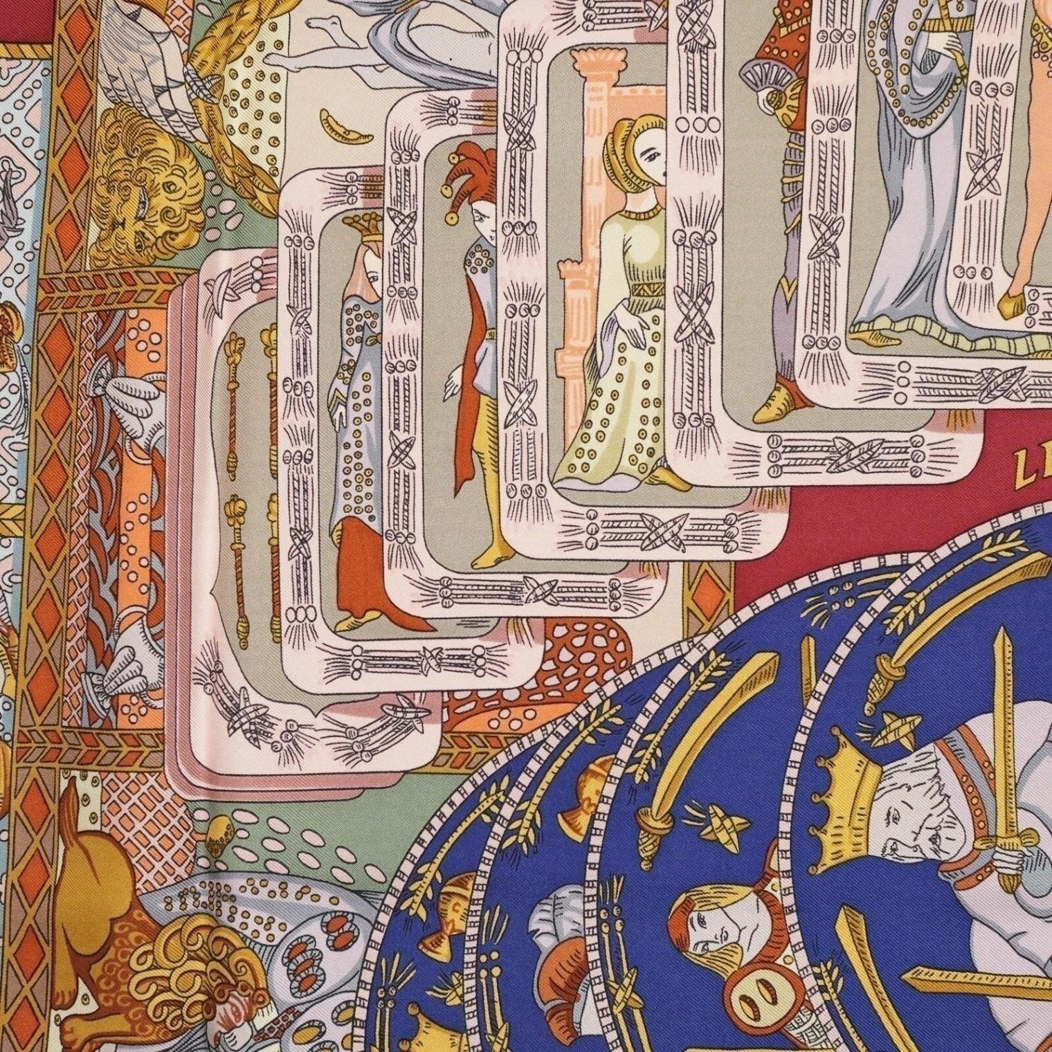 Hermes Le Tarot 90cm Silk Scarf Annie Faivre Brown Gold Vintage Carre w/ Box - View 19