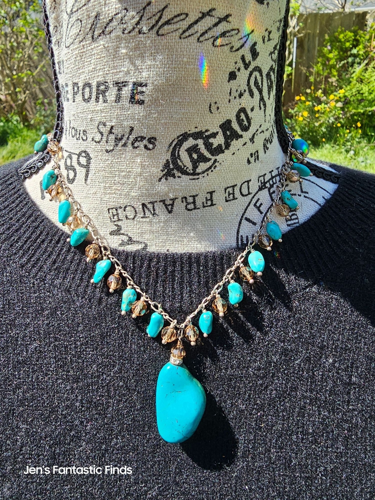 925 Sterling Silver Turquoise & Swarovski Crystal Necklace Bracelet Set