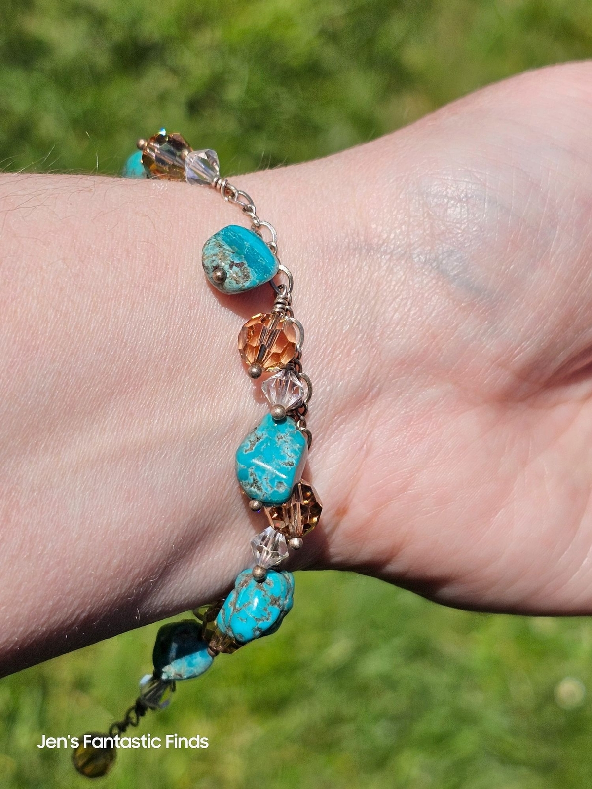 925 Sterling Silver Turquoise & Swarovski Crystal Necklace Bracelet Set - View 5