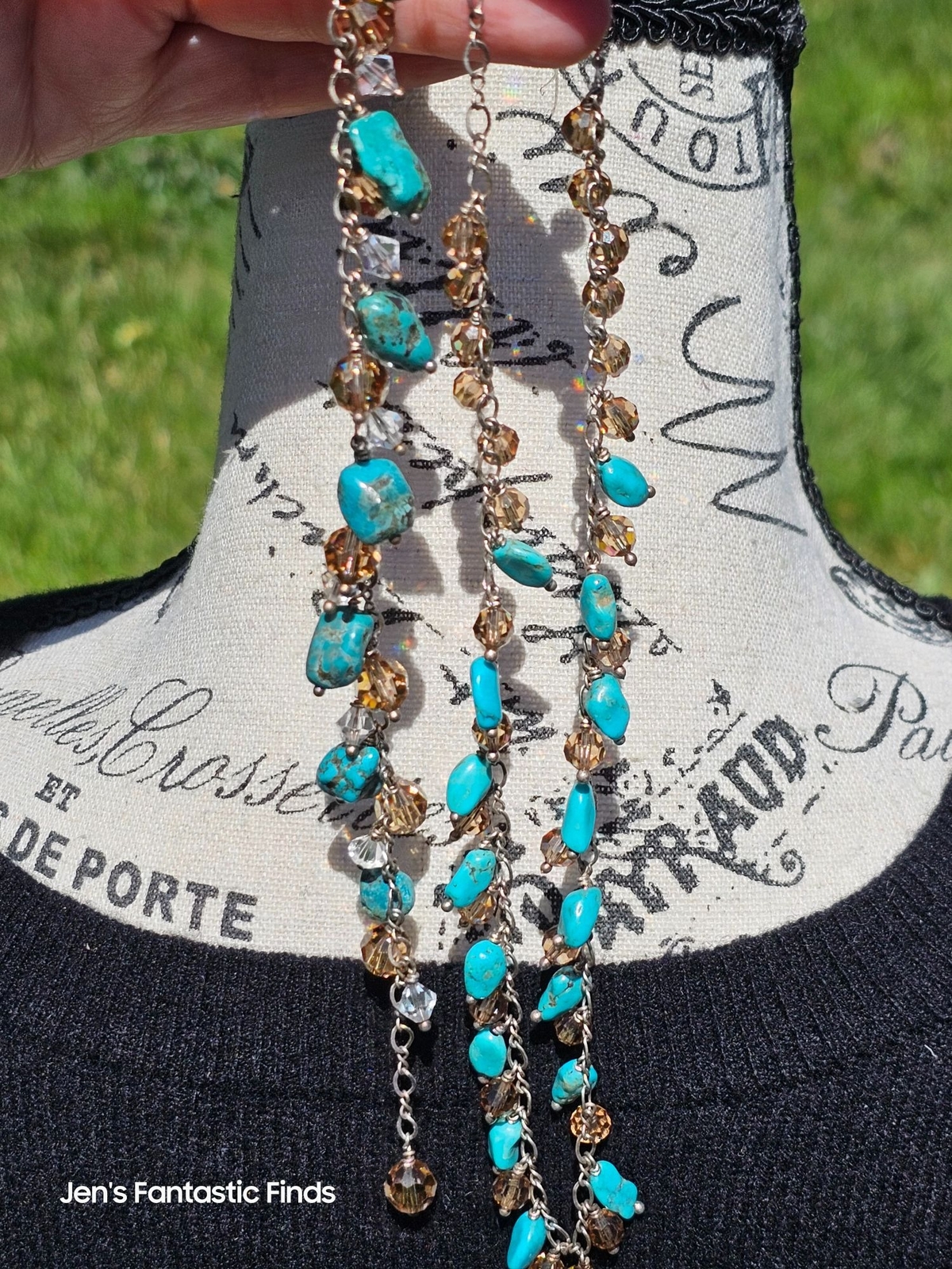925 Sterling Silver Turquoise & Swarovski Crystal Necklace Bracelet Set - View 8