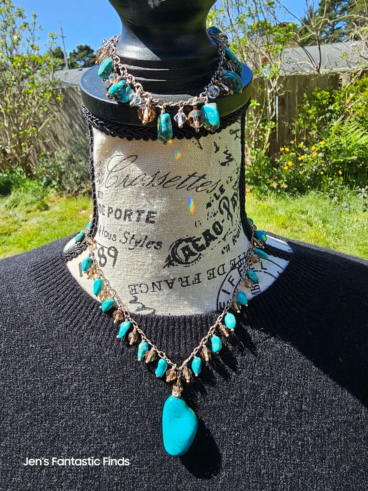 925 Sterling Silver Turquoise & Swarovski Crystal Necklace Bracelet Set - View 9