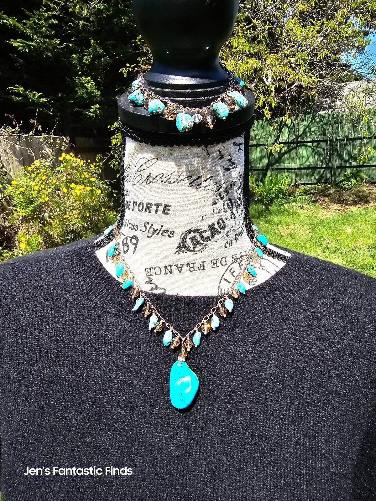 925 Sterling Silver Turquoise & Swarovski Crystal Necklace Bracelet Set - View 11