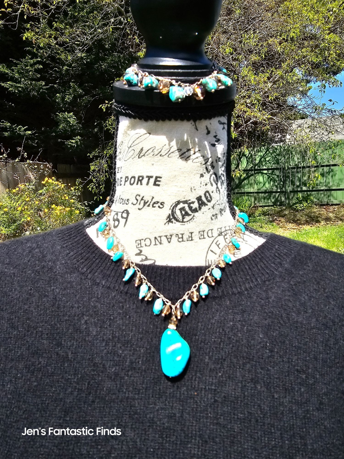 925 Sterling Silver Turquoise & Swarovski Crystal Necklace Bracelet Set - View 13