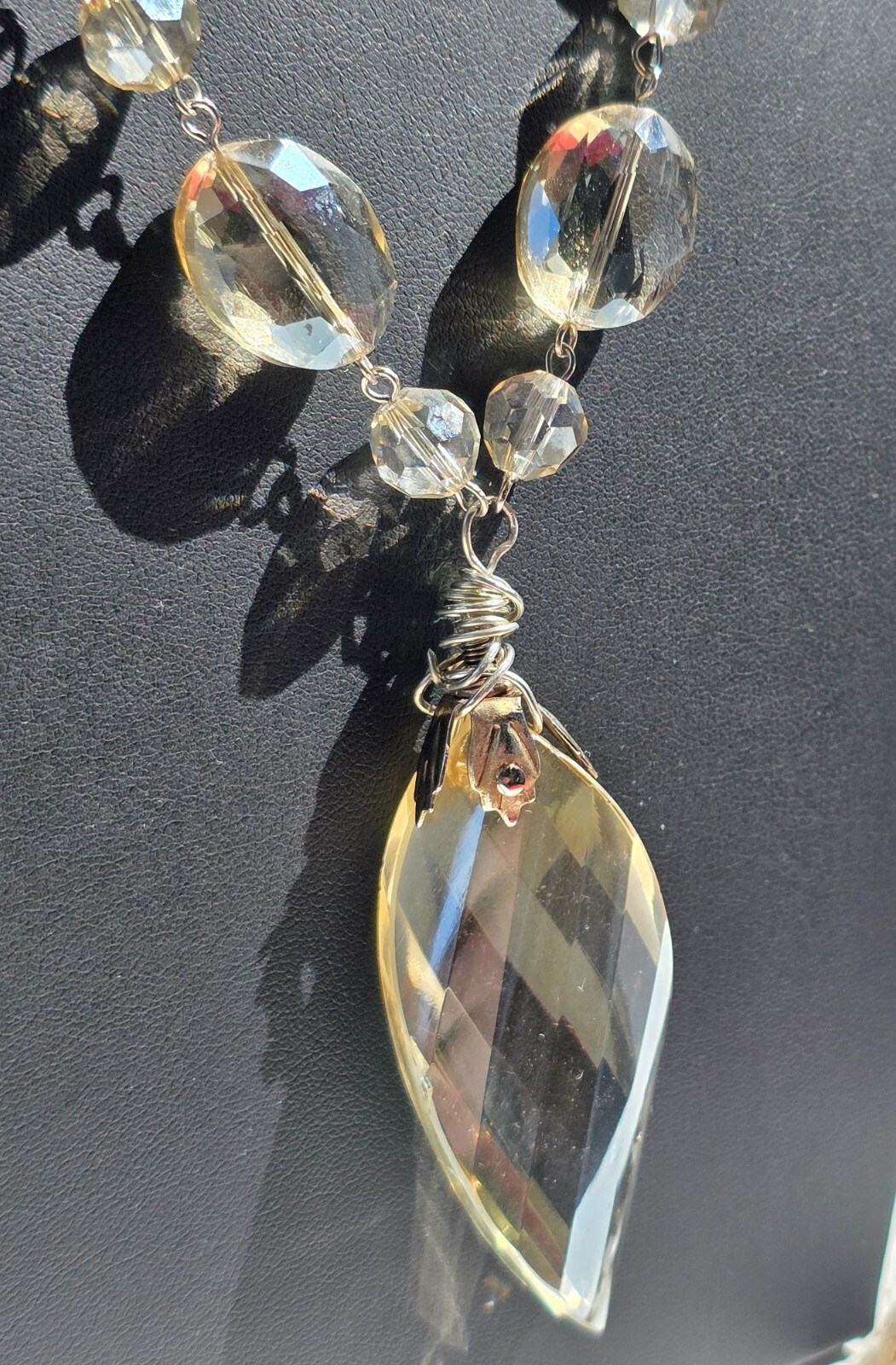 Art Deco Czech AB Crystal Bead Necklace & Earrings Set Flapper Statement - View 3