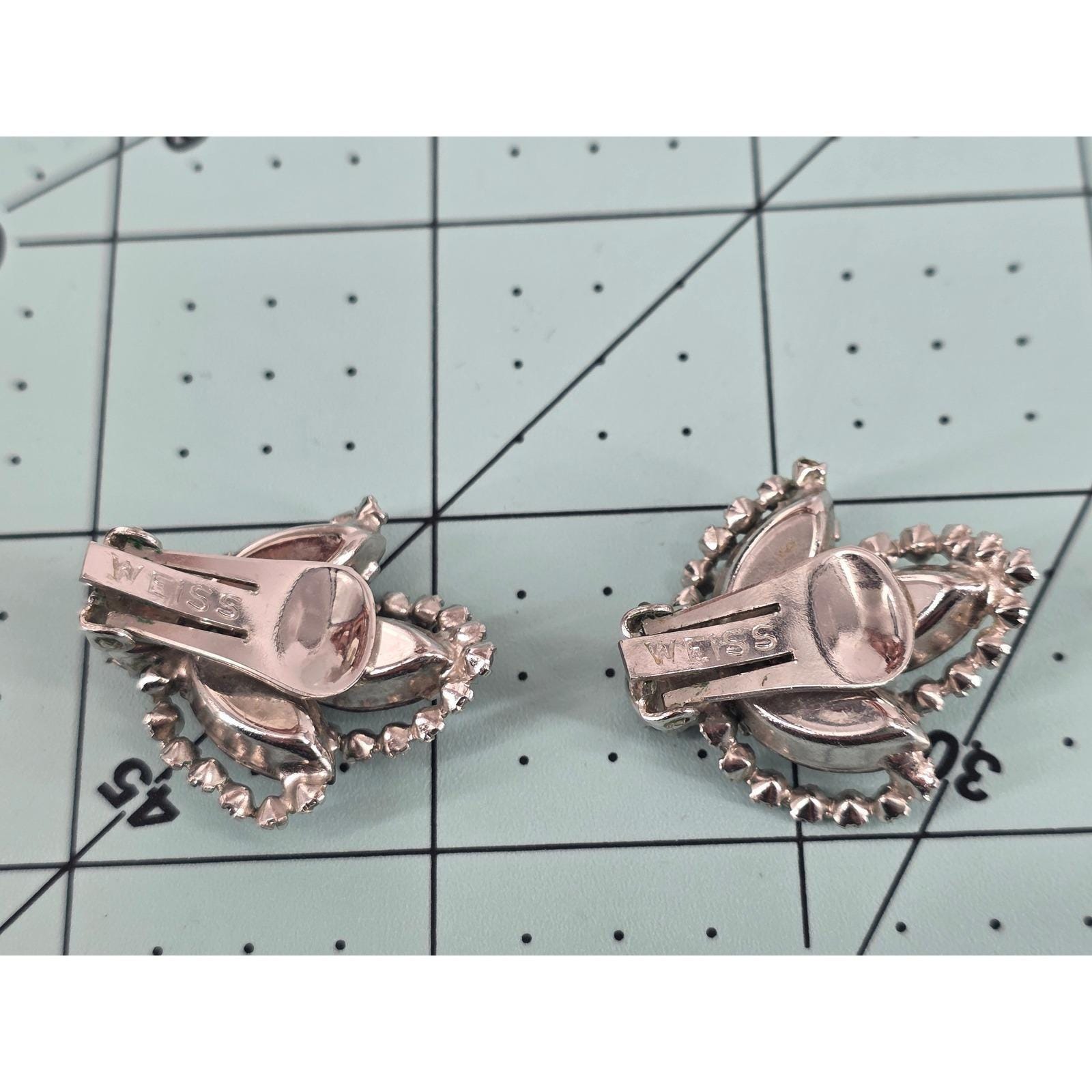 Albert Weiss Vintage Rhinestone Brooch & Clip Earring Set Silver-Tone - View 3