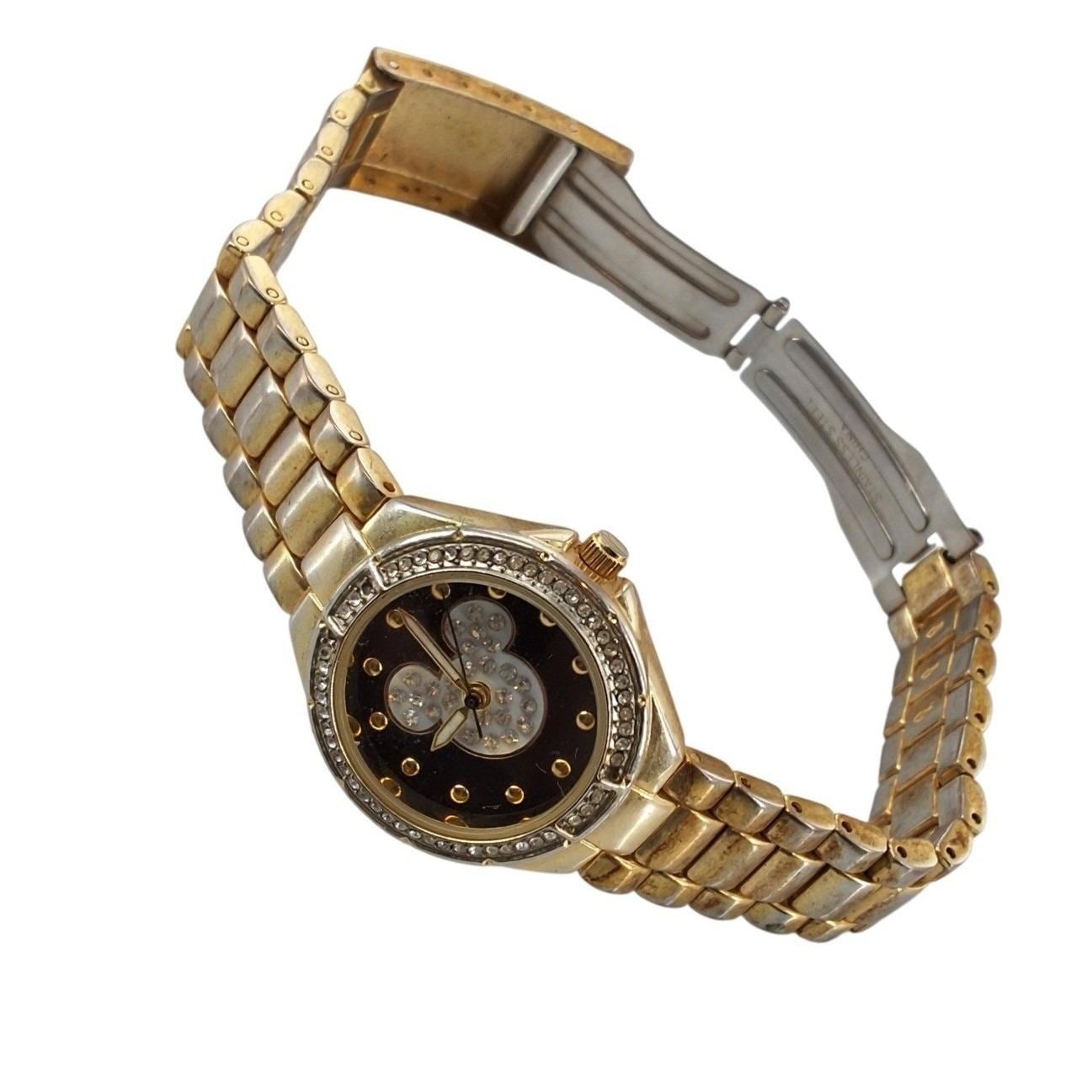 Disney Mickey Mouse Crystal Bezel Gold Tone Link Bracelet Watch MCK650
