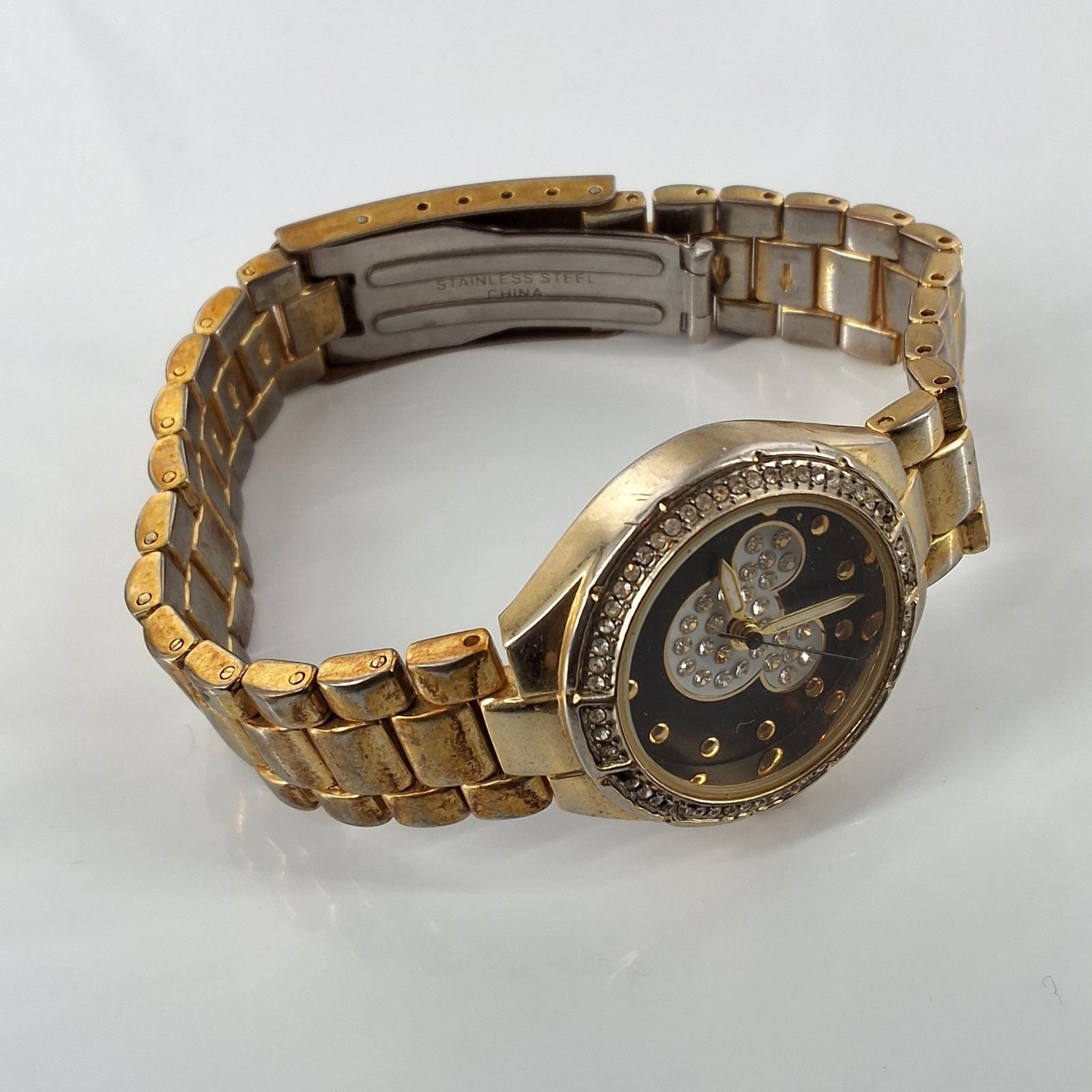 Disney Mickey Mouse Crystal Bezel Gold Tone Link Bracelet Watch MCK650 - View 5