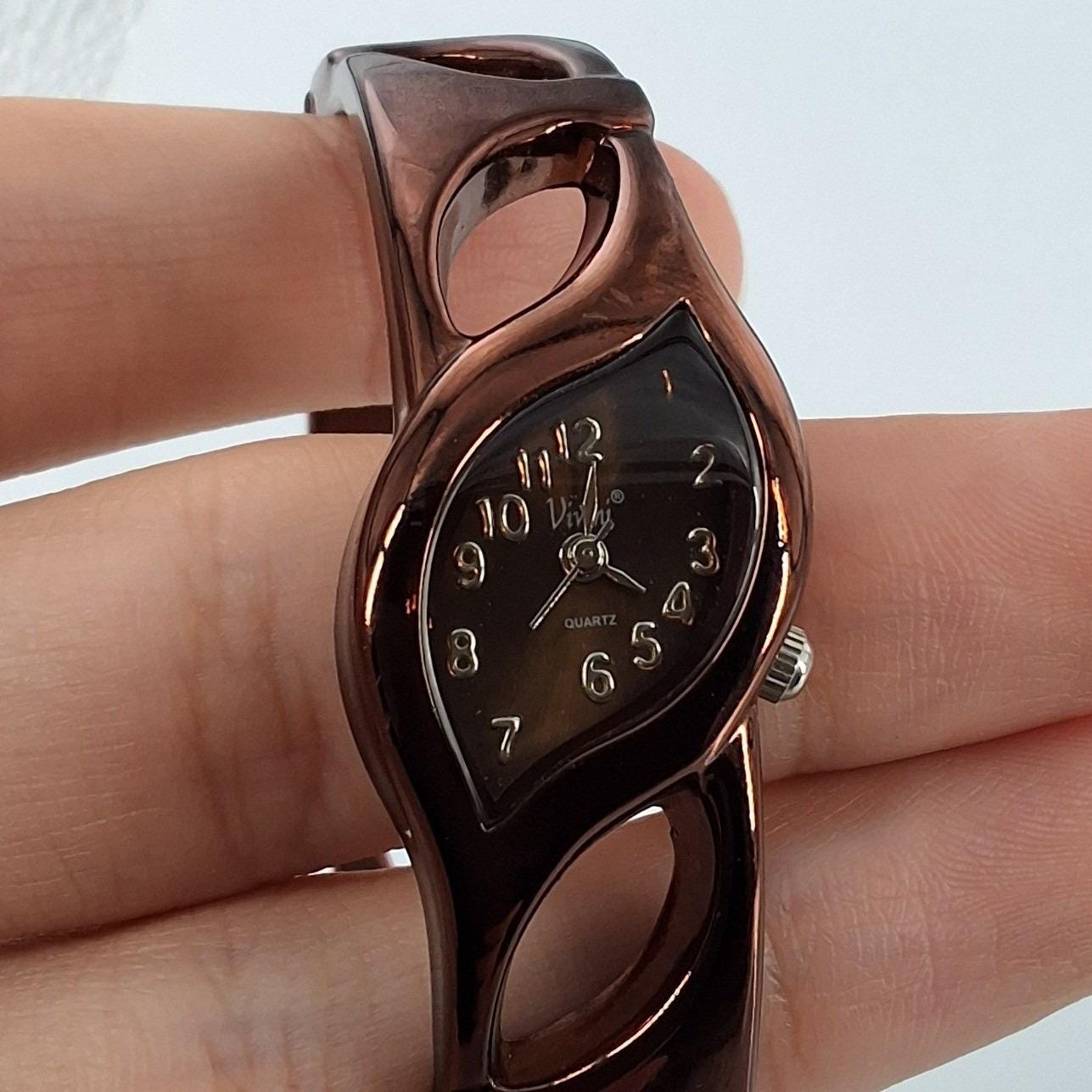 Vivani Womens Bronze Brown Cuff Bangle Watch Asymmetrical Cutout Quartz Analog