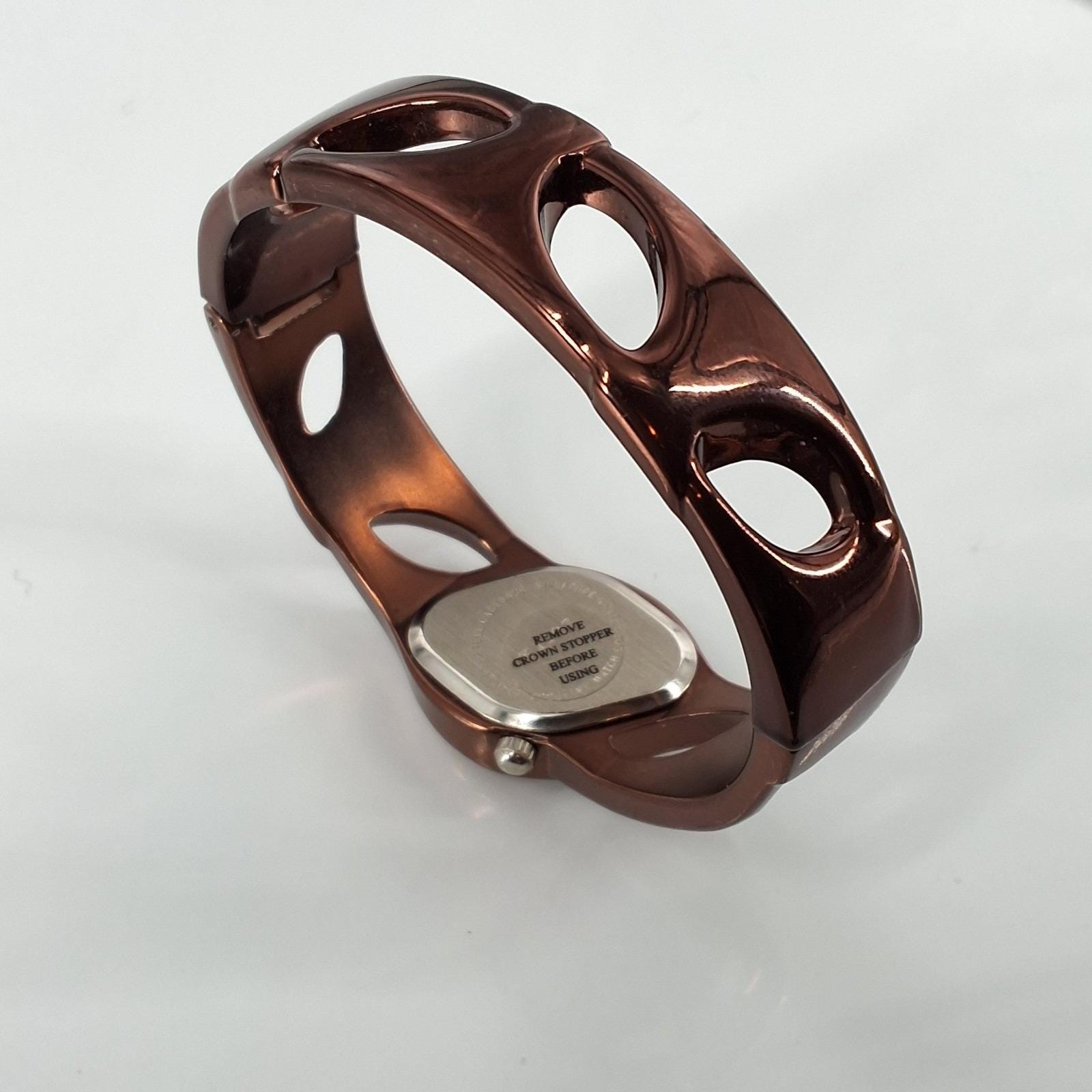 Vivani Womens Bronze Brown Cuff Bangle Watch Asymmetrical Cutout Quartz Analog - View 3