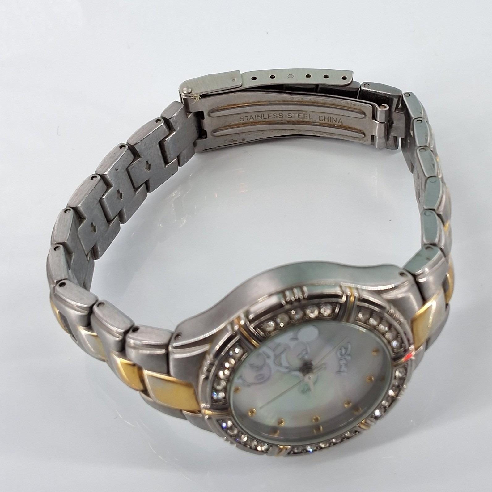 Disney Mickey Mouse Watch Womens Two Tone Crystal Bezel MOP Dial MU2403 - View 4