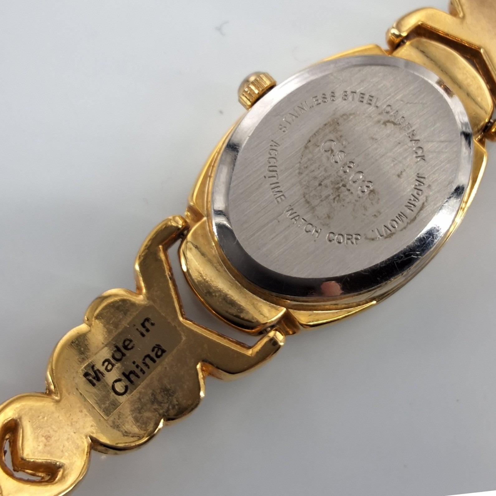 Vivani Gold Tone Oval Dress Watch Pearl Rhinestone Accents Japan Movt - View 4