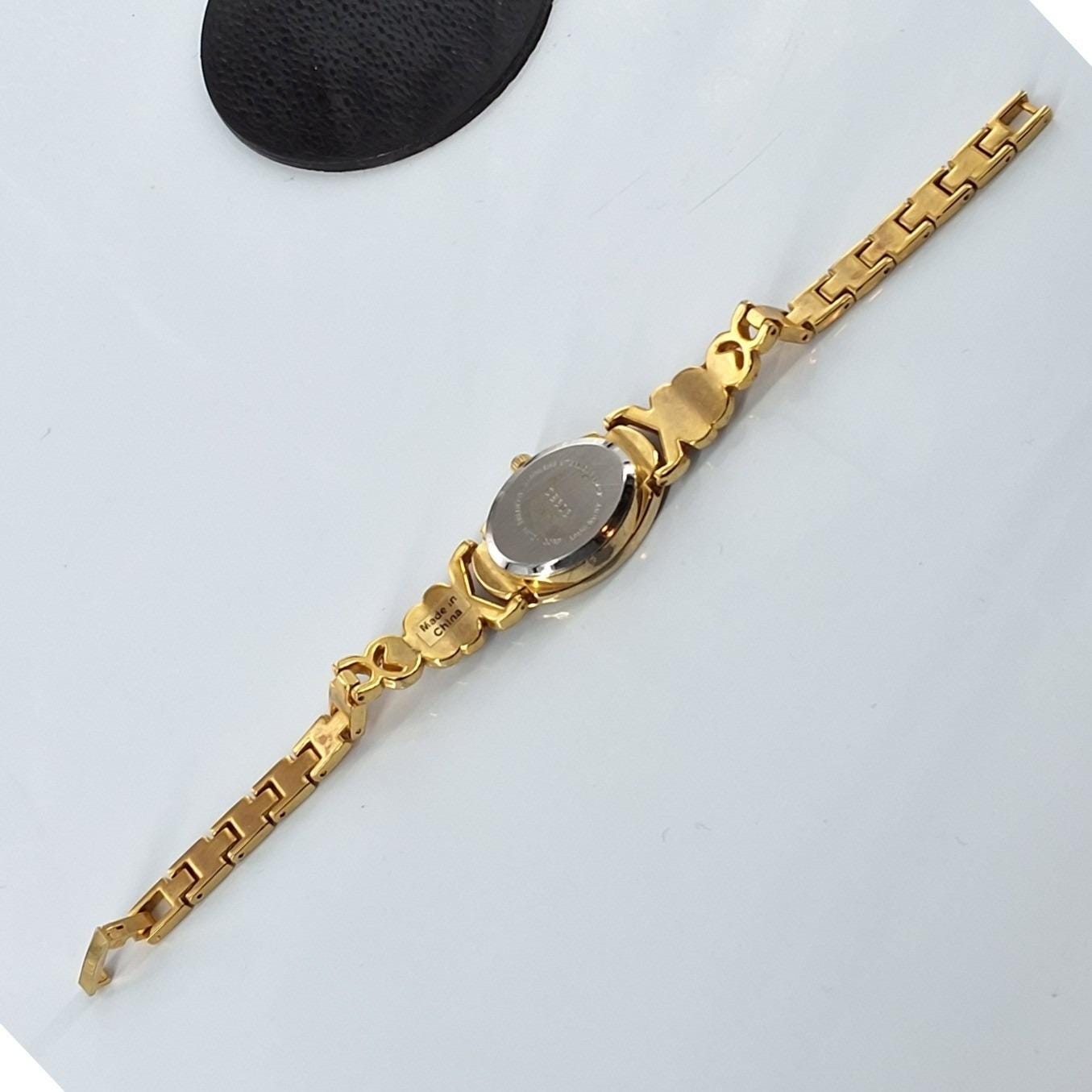 Vivani Gold Tone Oval Dress Watch Pearl Rhinestone Accents Japan Movt - View 5