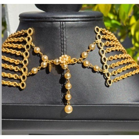 Miriam Haskell 8-Strand Pearl & Crystal Runway Statement Necklace Gold
