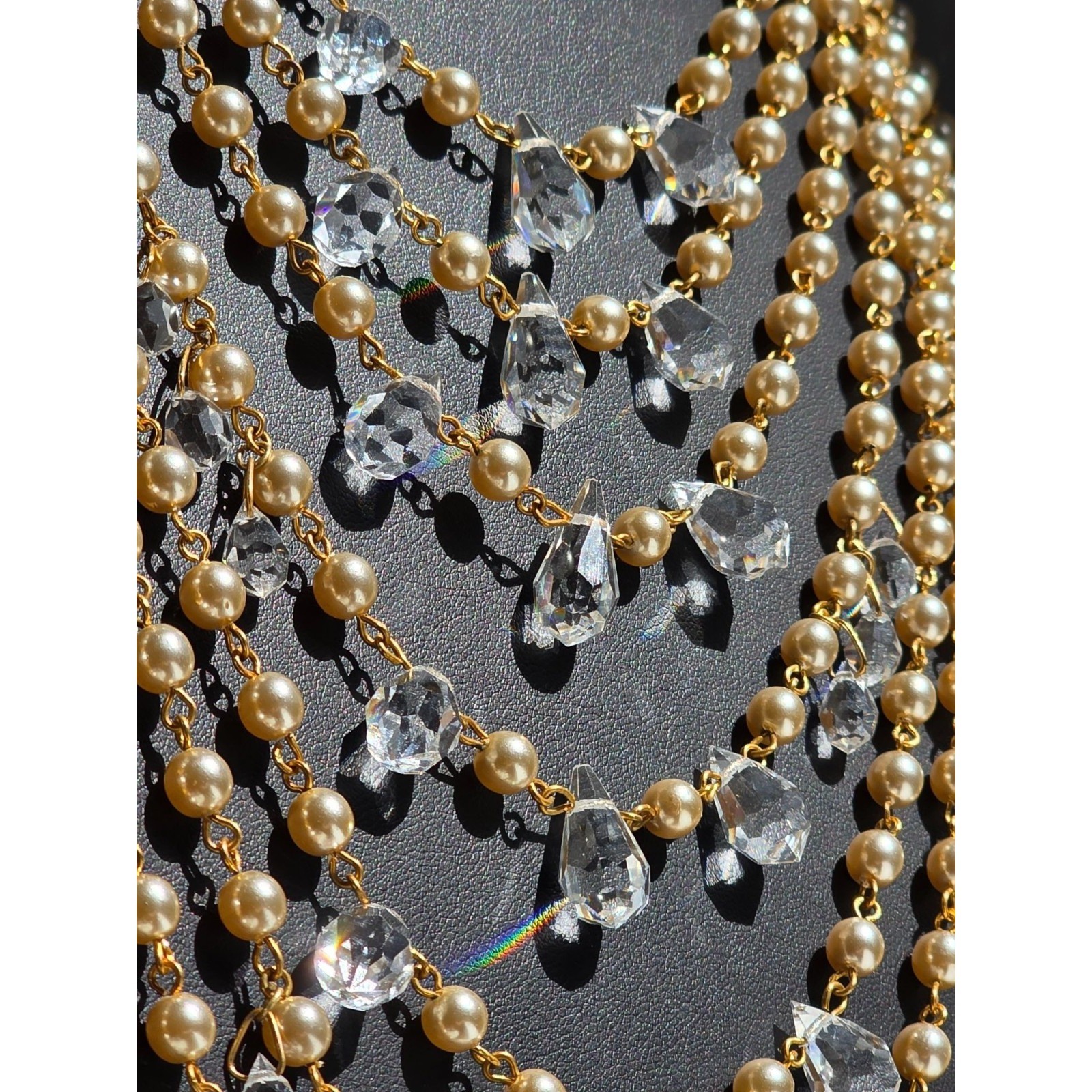 Miriam Haskell 8-Strand Pearl & Crystal Runway Statement Necklace Gold - View 8