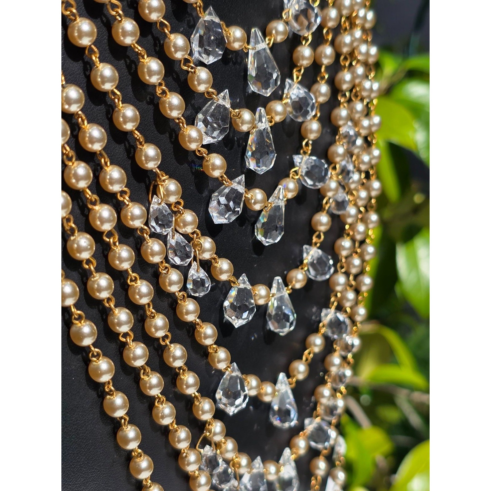 Miriam Haskell 8-Strand Pearl & Crystal Runway Statement Necklace Gold - View 9