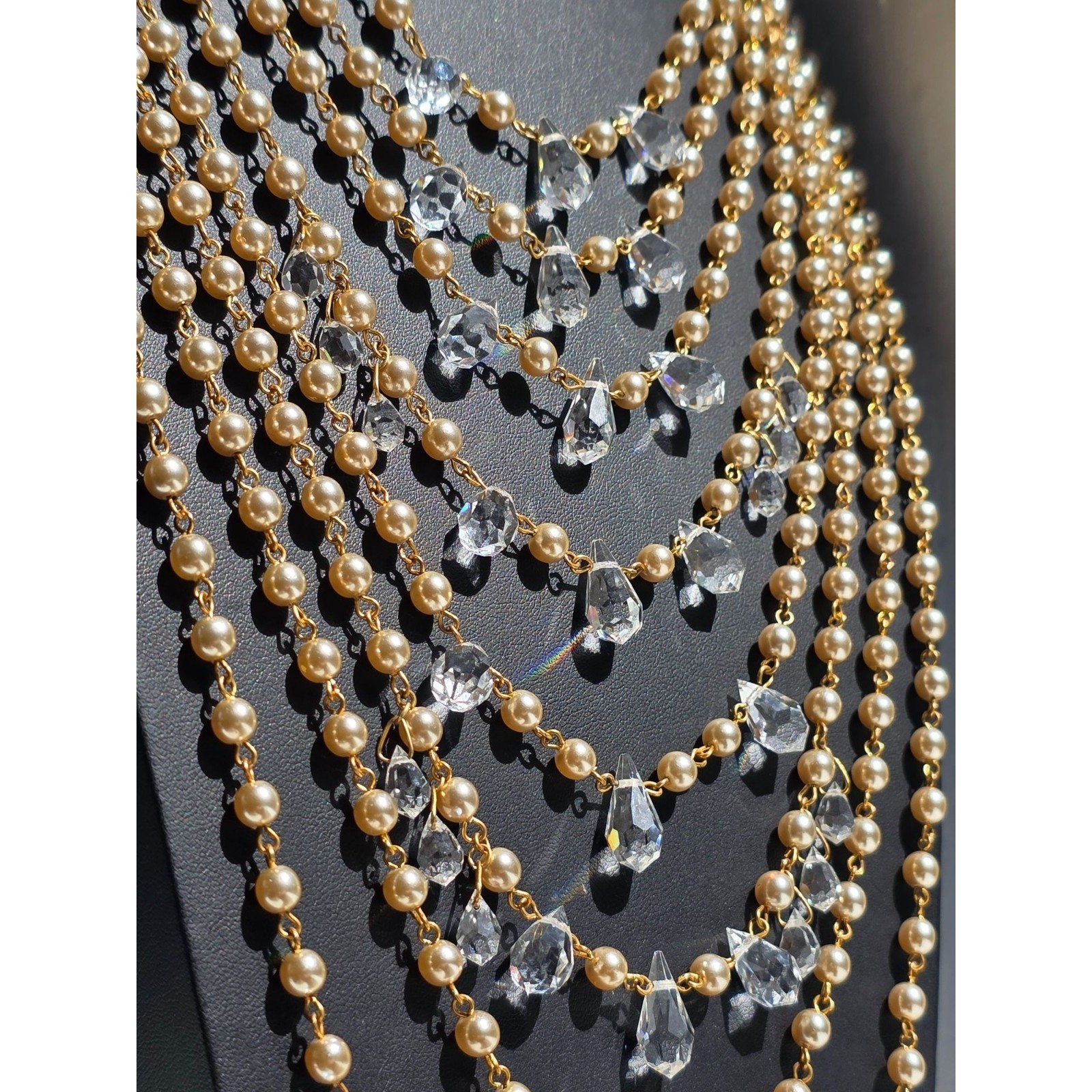 Miriam Haskell 8-Strand Pearl & Crystal Runway Statement Necklace Gold - View 10