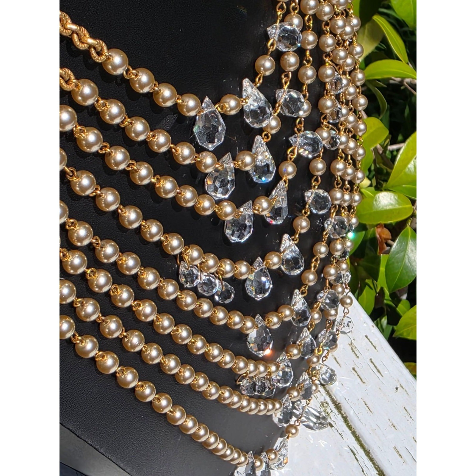 Miriam Haskell 8-Strand Pearl & Crystal Runway Statement Necklace Gold - View 11