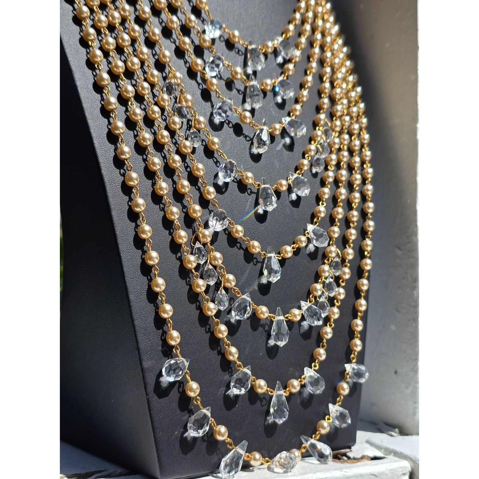 Miriam Haskell 8-Strand Pearl & Crystal Runway Statement Necklace Gold - View 12